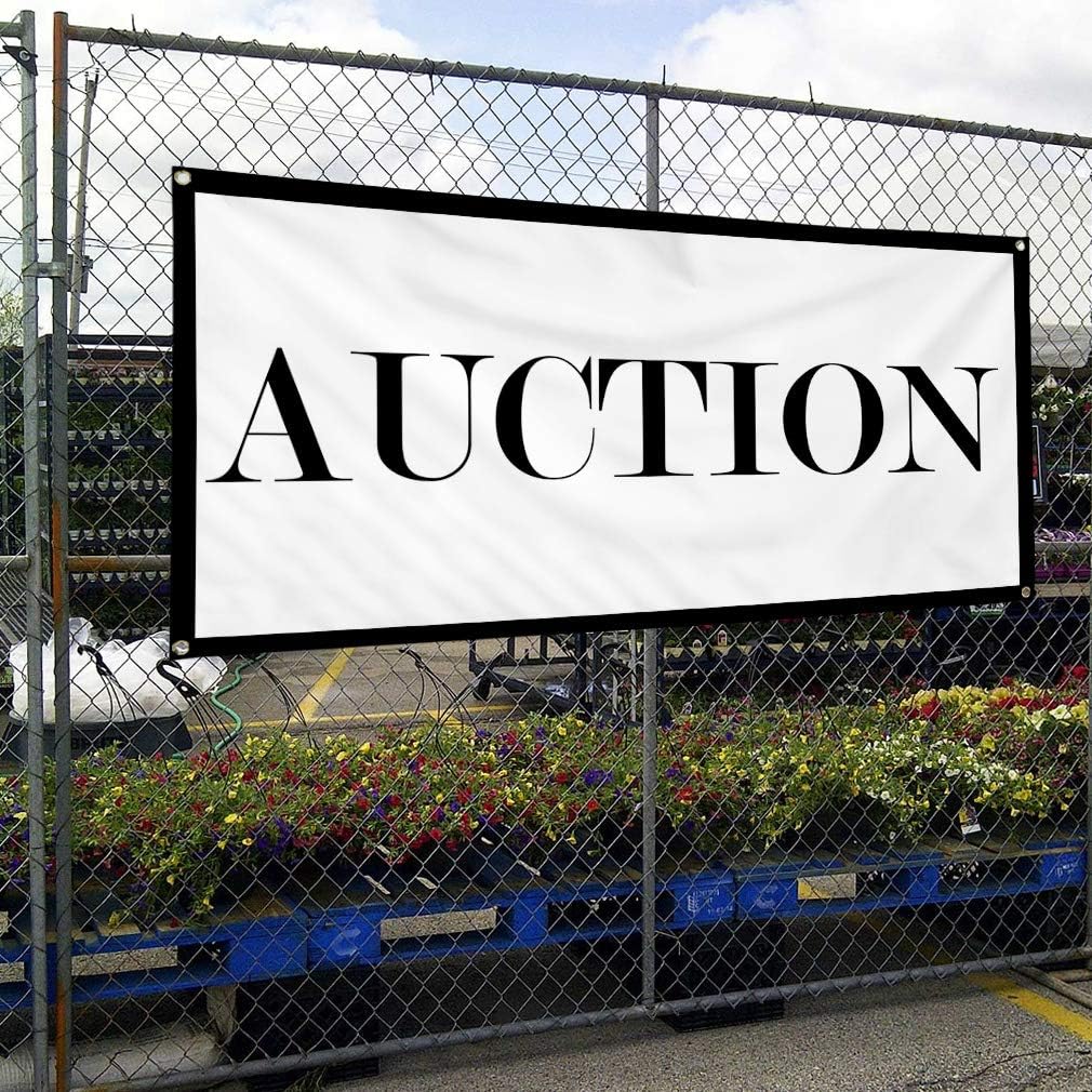 Vinyl Banner Multiple Sizes Auction Outdoor Advertising Printing N Business Outdoor Weatherproof Industrial Yard Signs White 4 Grommets 24x36Inches