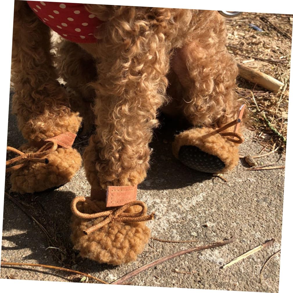 FRCOLOR 12stücke Teiliges Hundeschuhe rutschfeste Winterstiefel Für Hunde Mit Dickem Plüsch Braun Pfotenschutz Für Schnee Und Kälte Für Drinnen Und Draußen