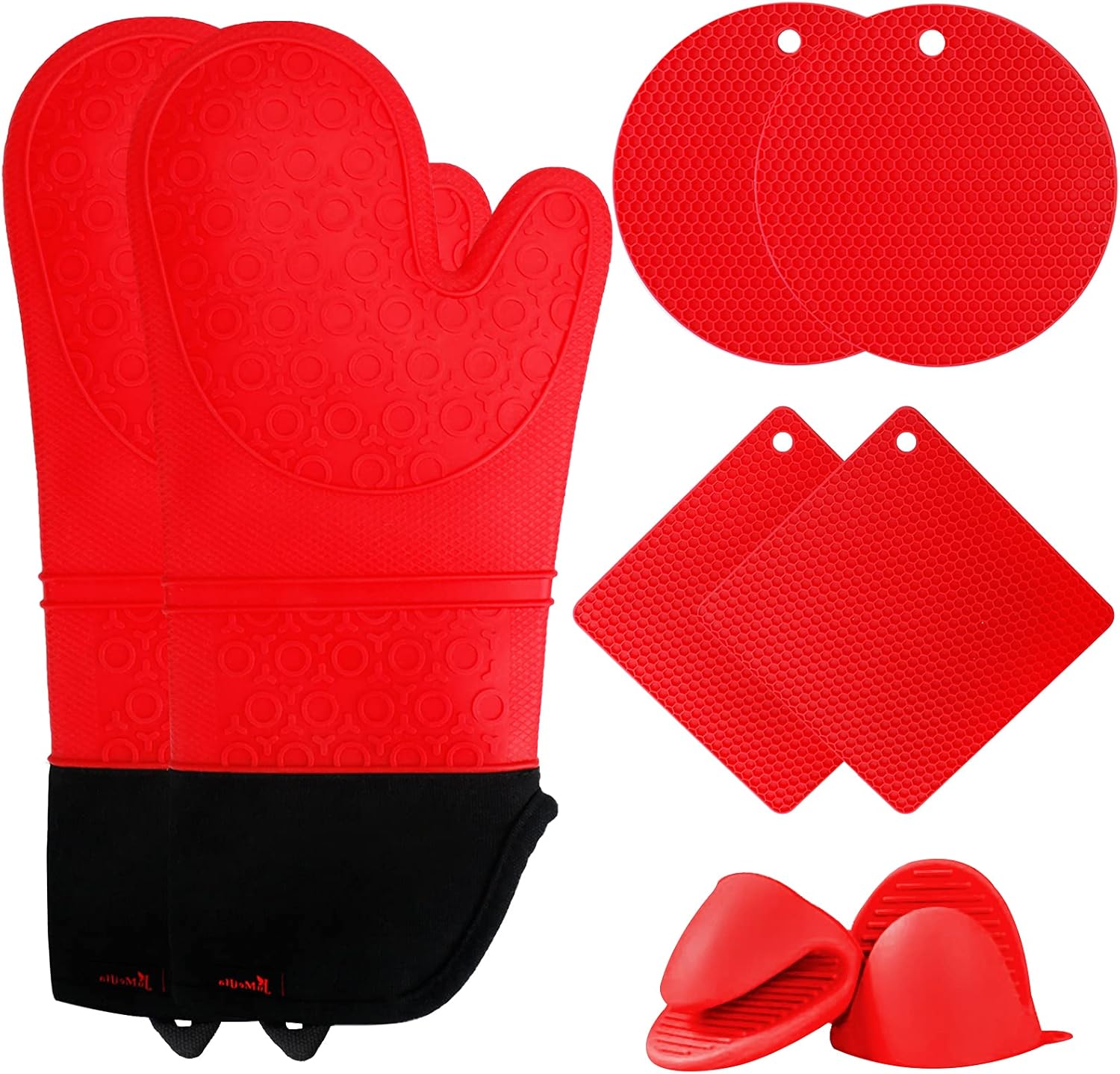 Jumeijia Oven Mitts and Hot Pads Sets, 8Pcs Extra Long