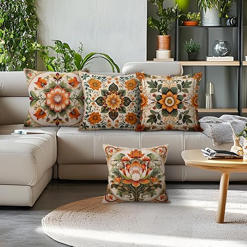 Miniatura 5 de OBSEDE Juego de 4 fundas de almohada clásicas simétricas retro de 18 x 18 pulgadas, fundas de cojín para sofá, cama, sala de estar, primavera al