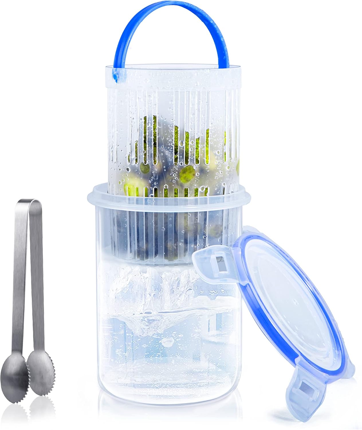Pickle Storage Container, Plastic Pickle Jar With Strainer Insert, Transparent Pickle Container