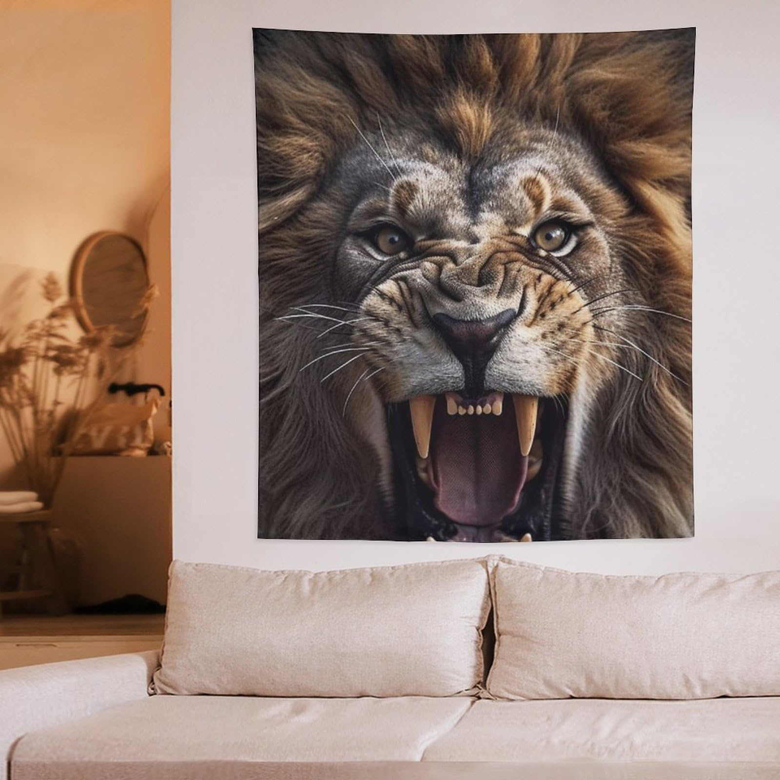 ライオン壁掛け Amazon.co.jp: 吠えるライオンタペストリー 強い表情 野生動物の肖像画