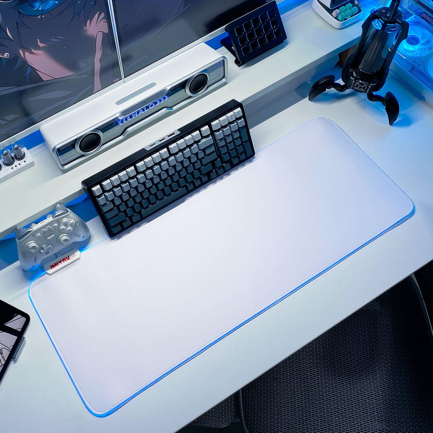 JMIYAV White Gaming Mouse Pad RGB Mousepad Non-Slip Rubber Base Extra Large Cool XL XXL Computer Desk Pad Gaming Accessories LED Light Up Extended Big Mouse Pad for Gamer (31.5x12In) Upgrade