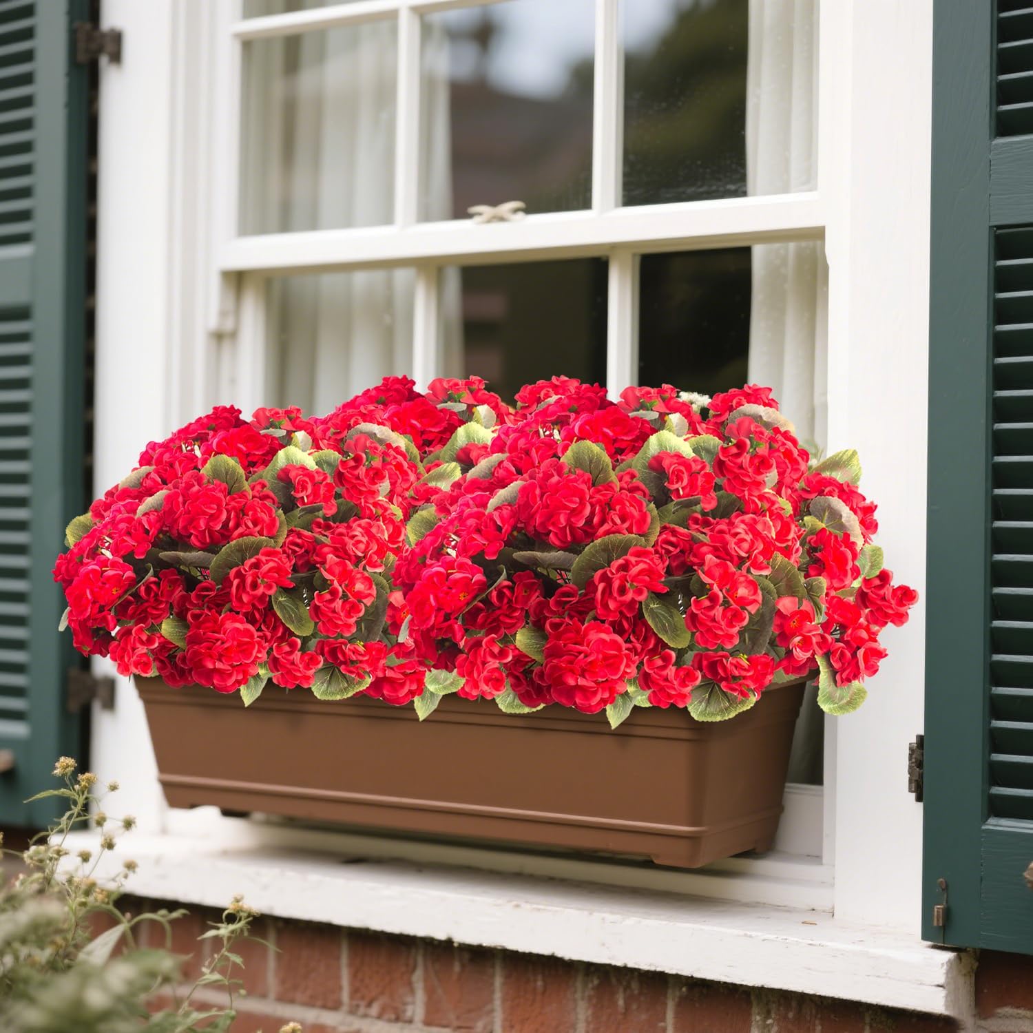 Grunyia 8 Bundles Artificial Geranium Flowers for Outdoors UV Resistant Faux Silk Flowers Realistic Fake Plants No Maintenance for Garden Porch Home Kitchen Table Centerpieces Decor (8, Red)