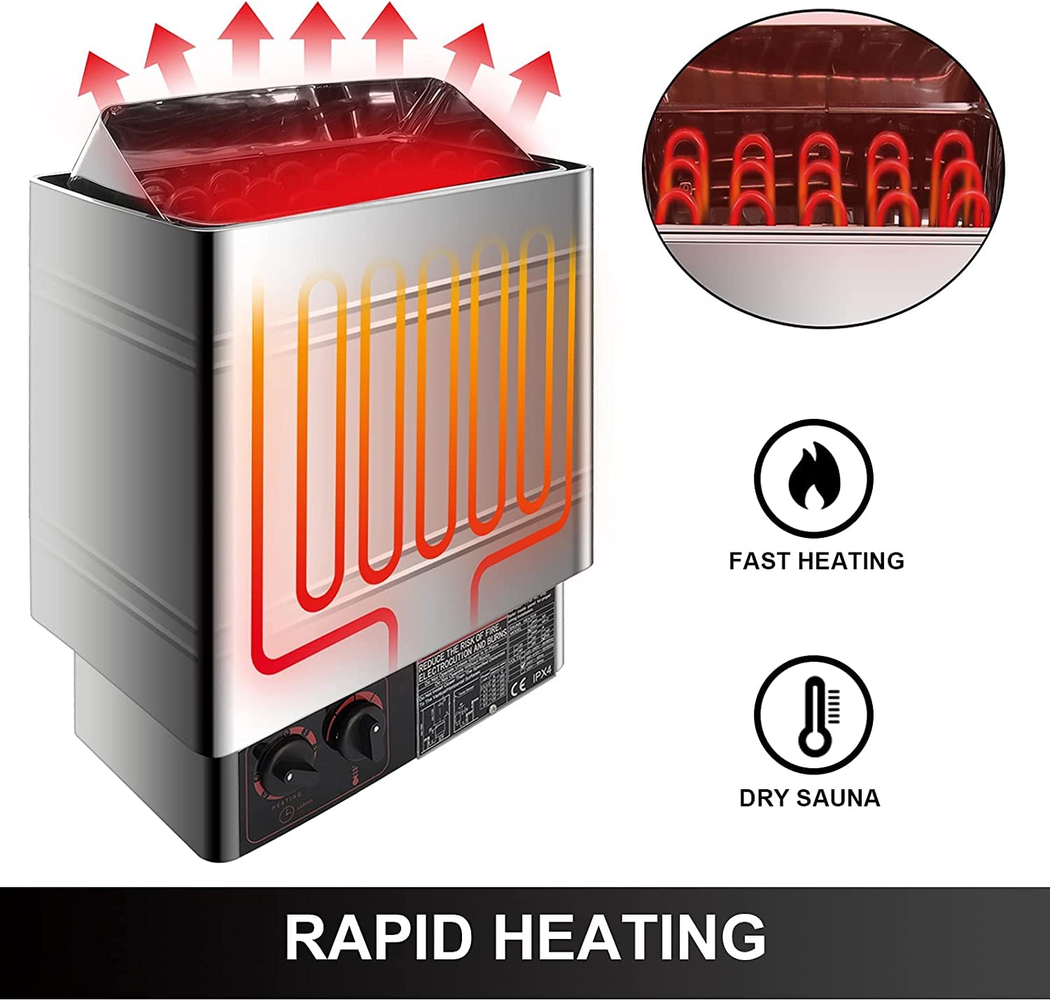 Chauffage de sauna domestique 3-9 kW - Poêle électrique pour sauna sec et humide - Contrôle interne - Poêle de spa intégré en acier inoxydable - Pour maison et hôtel de 2 à 15 m3 - 6,0 kW (3,0 kW)