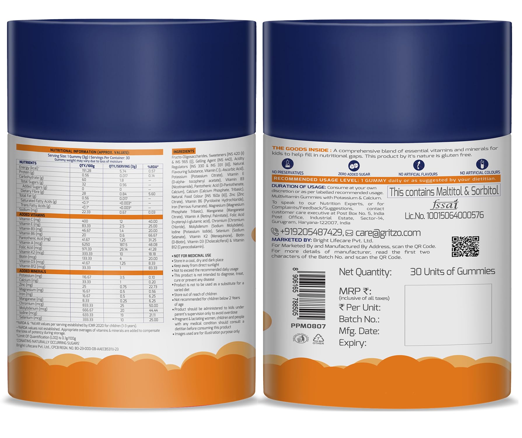 Gritzo SuperMilk Growth+ (7-12y Boy), 800g + Multivitamin Gummies — Amazon image 8