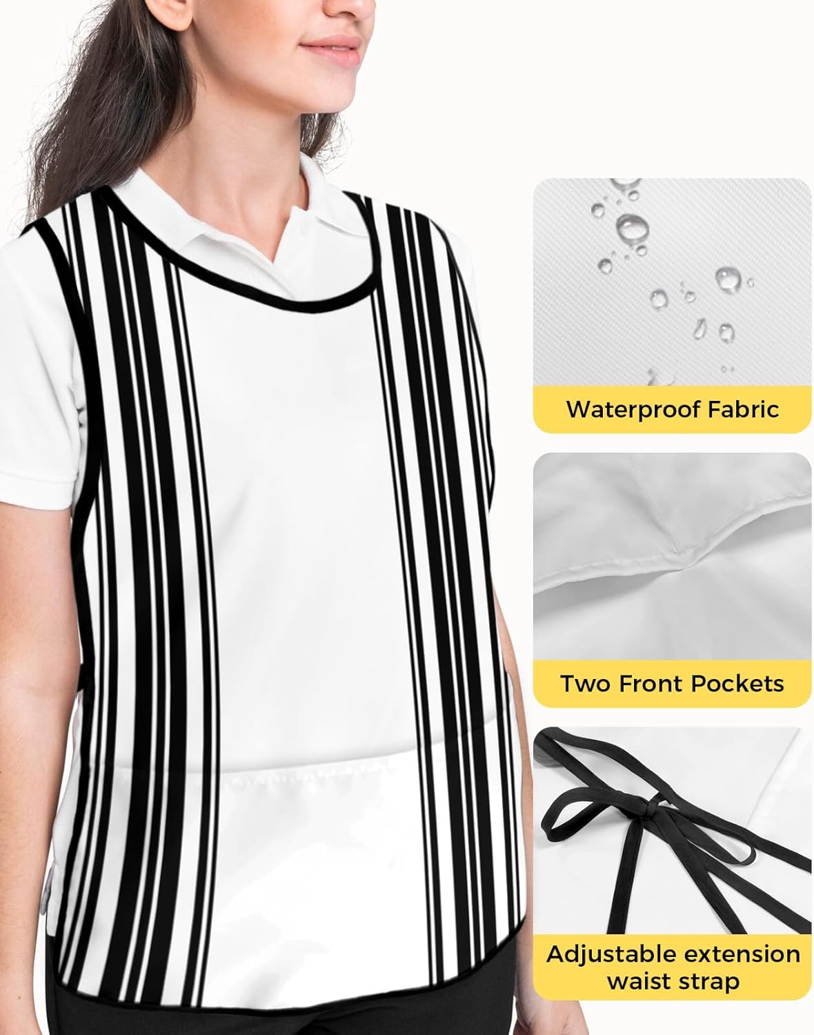 Black Stripes Cobbler Aprons with 2 Pockets for Women Men,Fashionable Printed Unisex Bib Waterproof Cleaning Smock Vest for Chef Traditional Bohemian Geometric Art Decor White 2 Packs,20''x31.5''