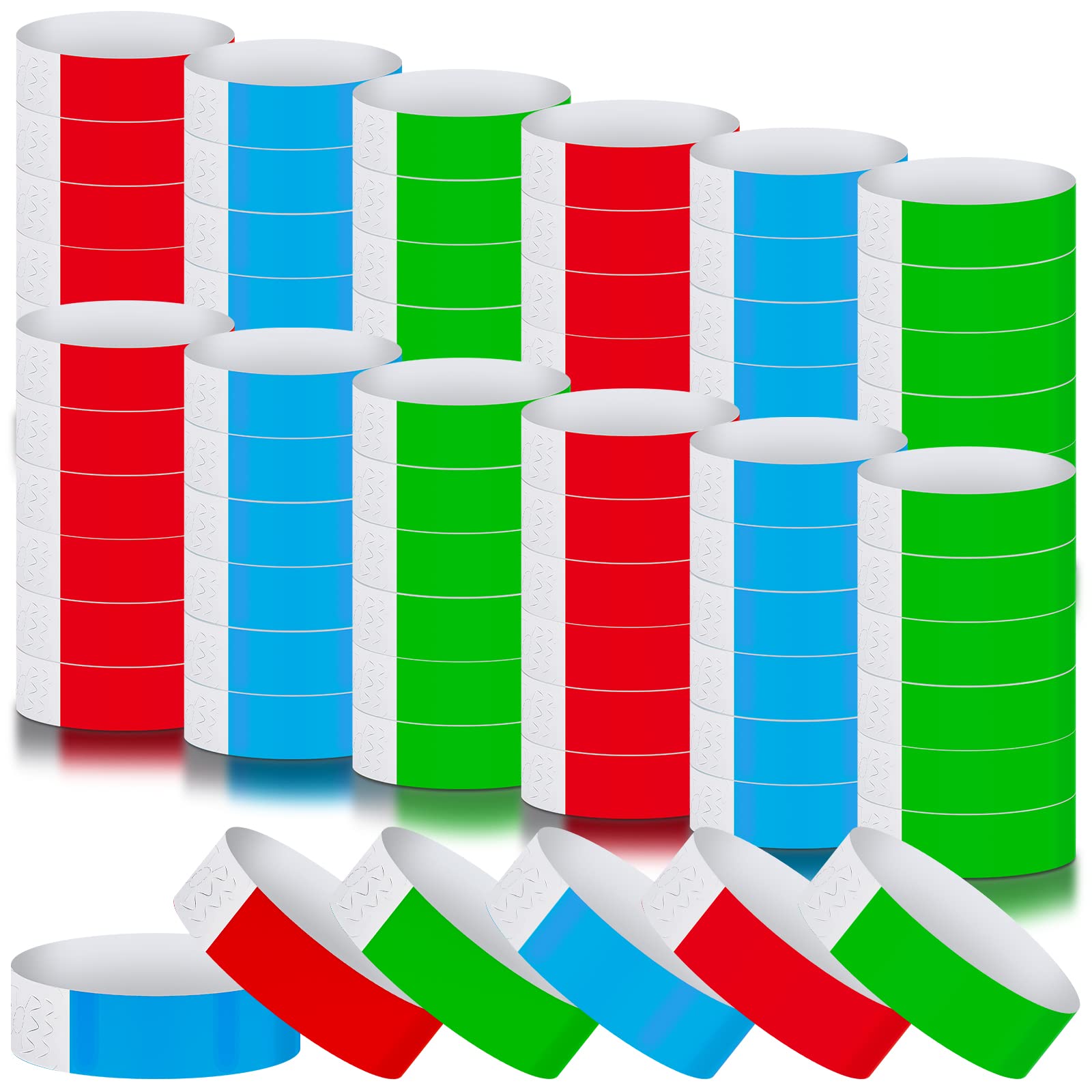 Tudomro 2400 Pack Neon Paper Wristbands Bulk - Waterproof, Lightweight, Adhesive - Concert, Events, Party for Hand Wrist Arm Identification(Red, Green, Blue)