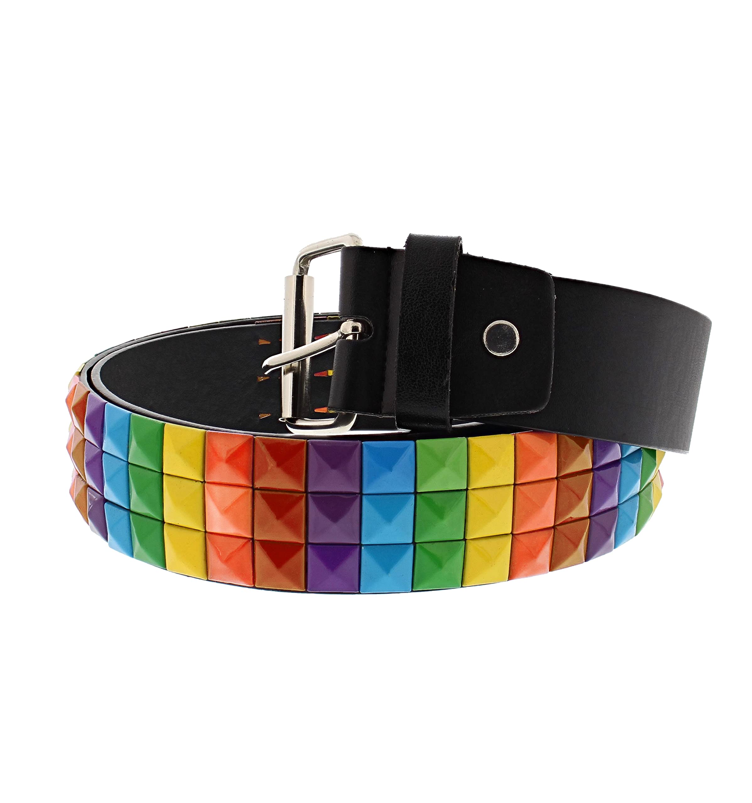 Zac's Alter Ego Rainbow 3 Row Chessboard Pyramid Studded Belt