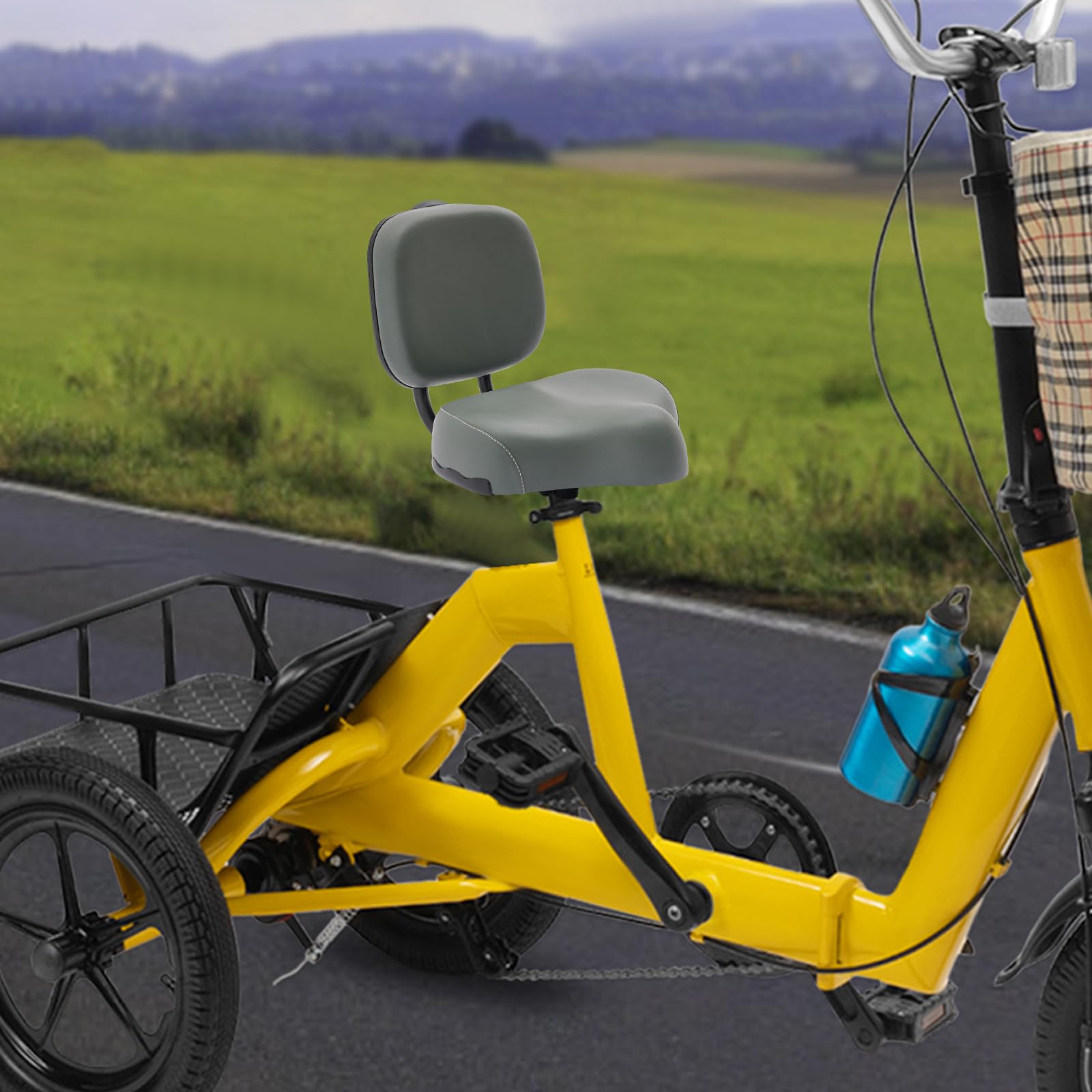 Selle de vélo avec dossier, selle à dos réglable, siège de vélo surdimensionné et large pour VTT, tricycle, trajet