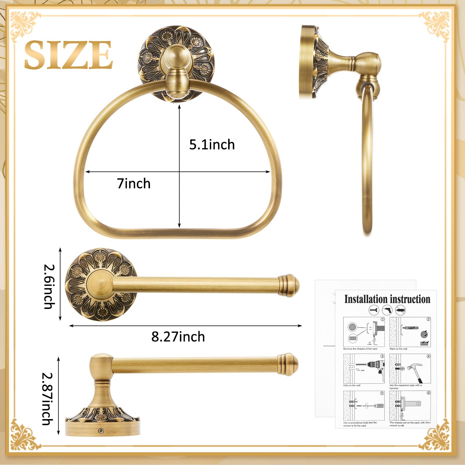 2 Pcs Toilet Paper Holder Towel Ring, Brass, Semi Circular — Amazon image 2