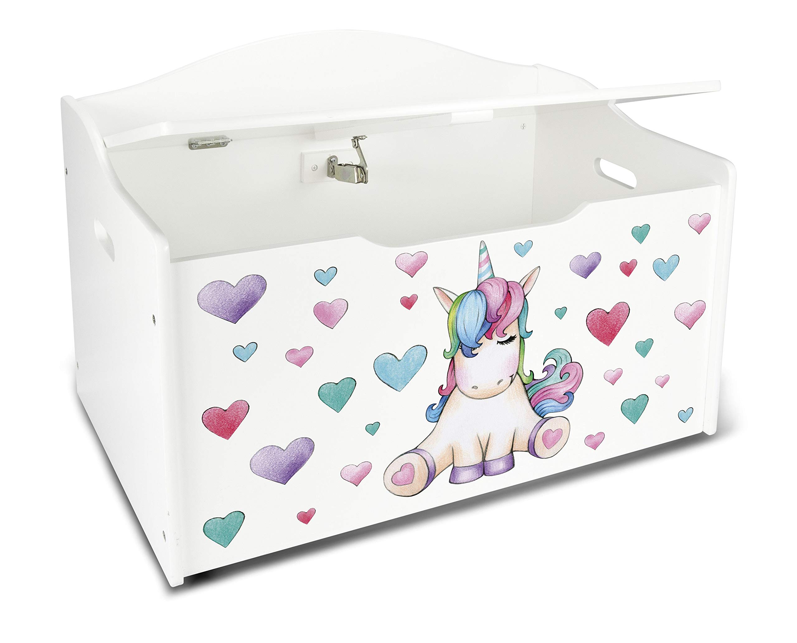 leomark Kids Large XL White Toy Wooden Storage Box with Stable UF Printing-  Fairy Unicorn for Books Clothes with Stool Seat