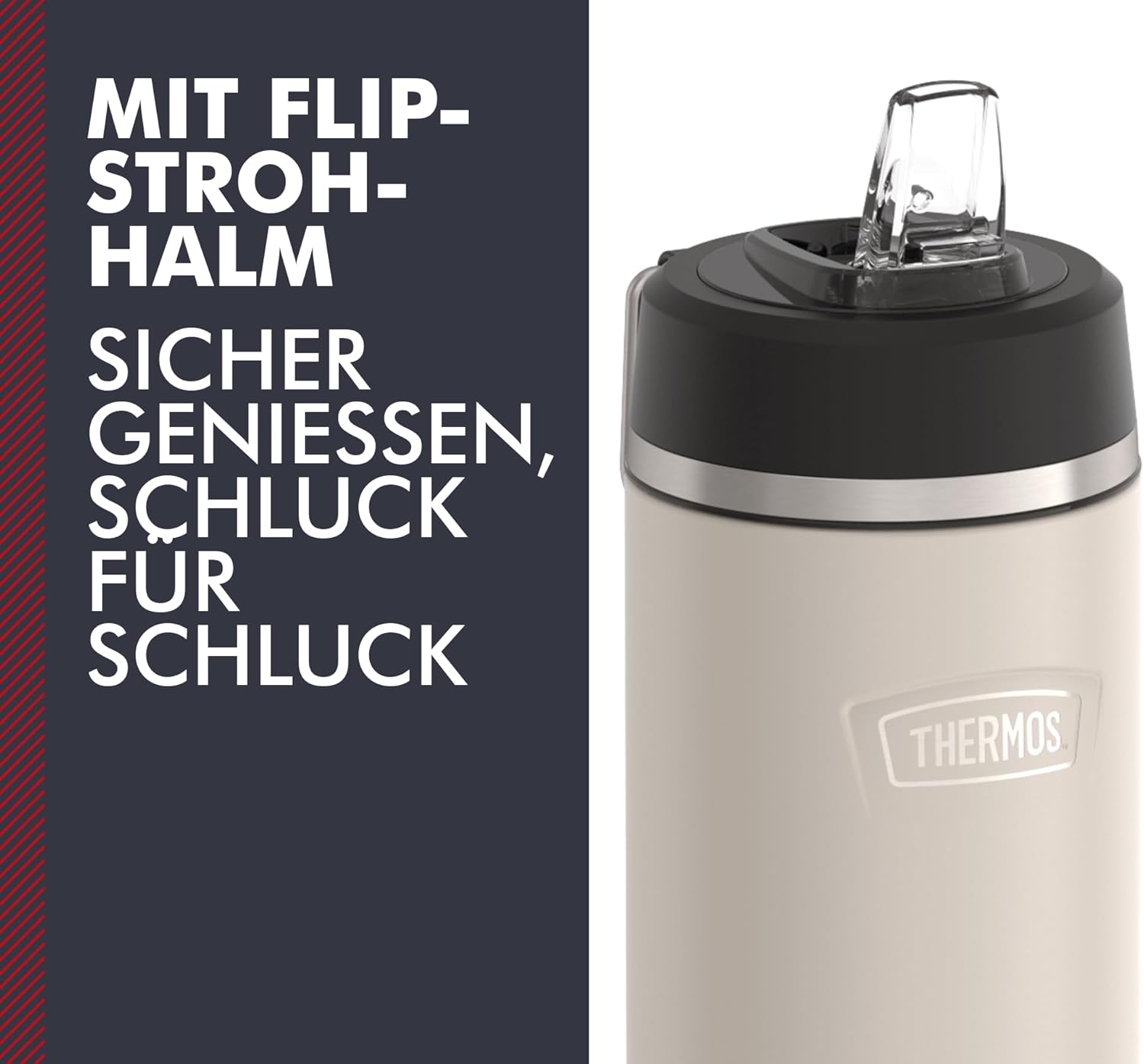 Thermos ICON Insulated Drinking Bottle with Straw, 0.71 L, Sandstone Matt, Beige, 12 Hours Cold, Stainless Steel, Thermos Flask, Dishwasher Safe, BPA-Free