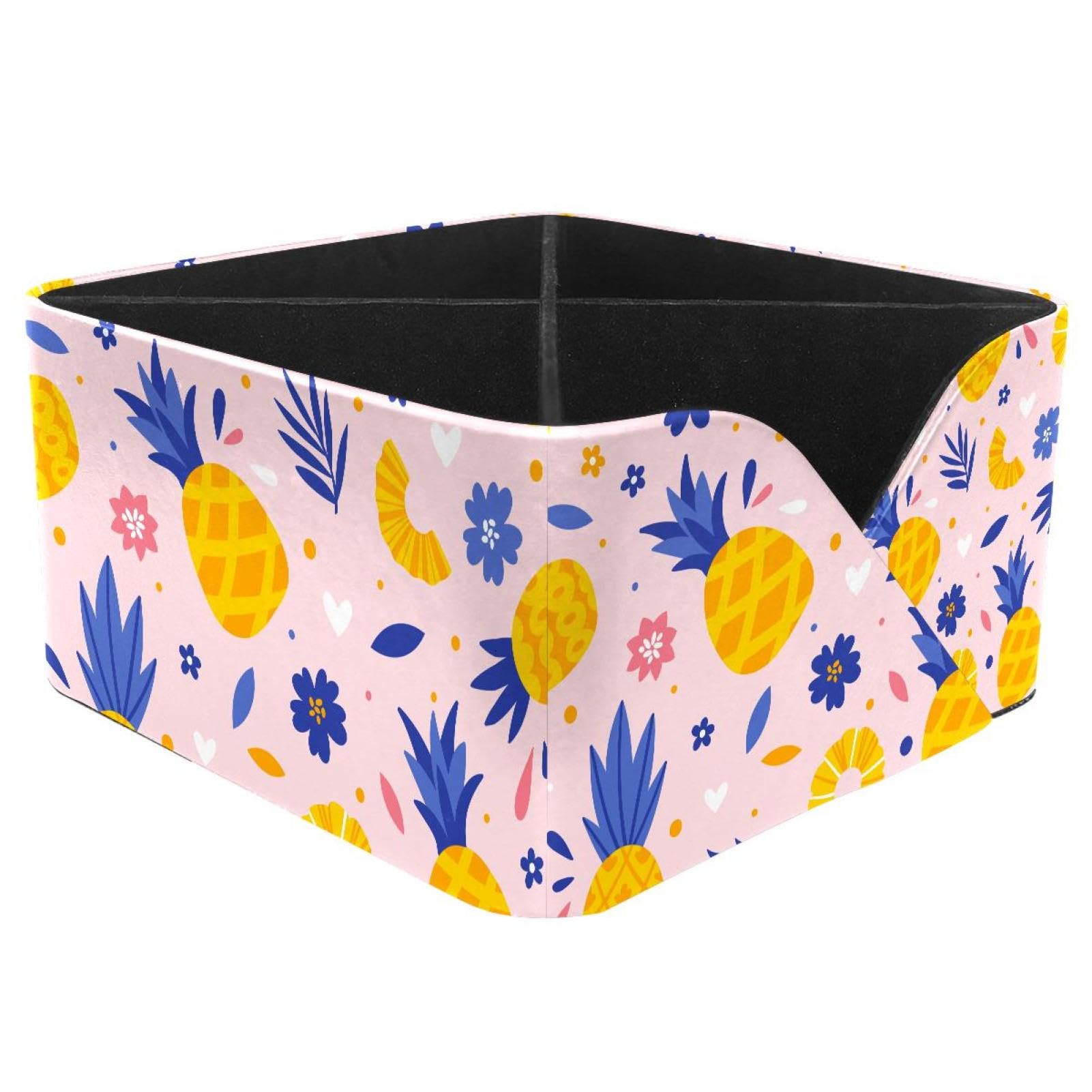 KengjuTesu Summer Pineapples Flowers Desktop Organizer Pen Holder, Rectangular Pencil Cup for Office, Study and Makeup Stations