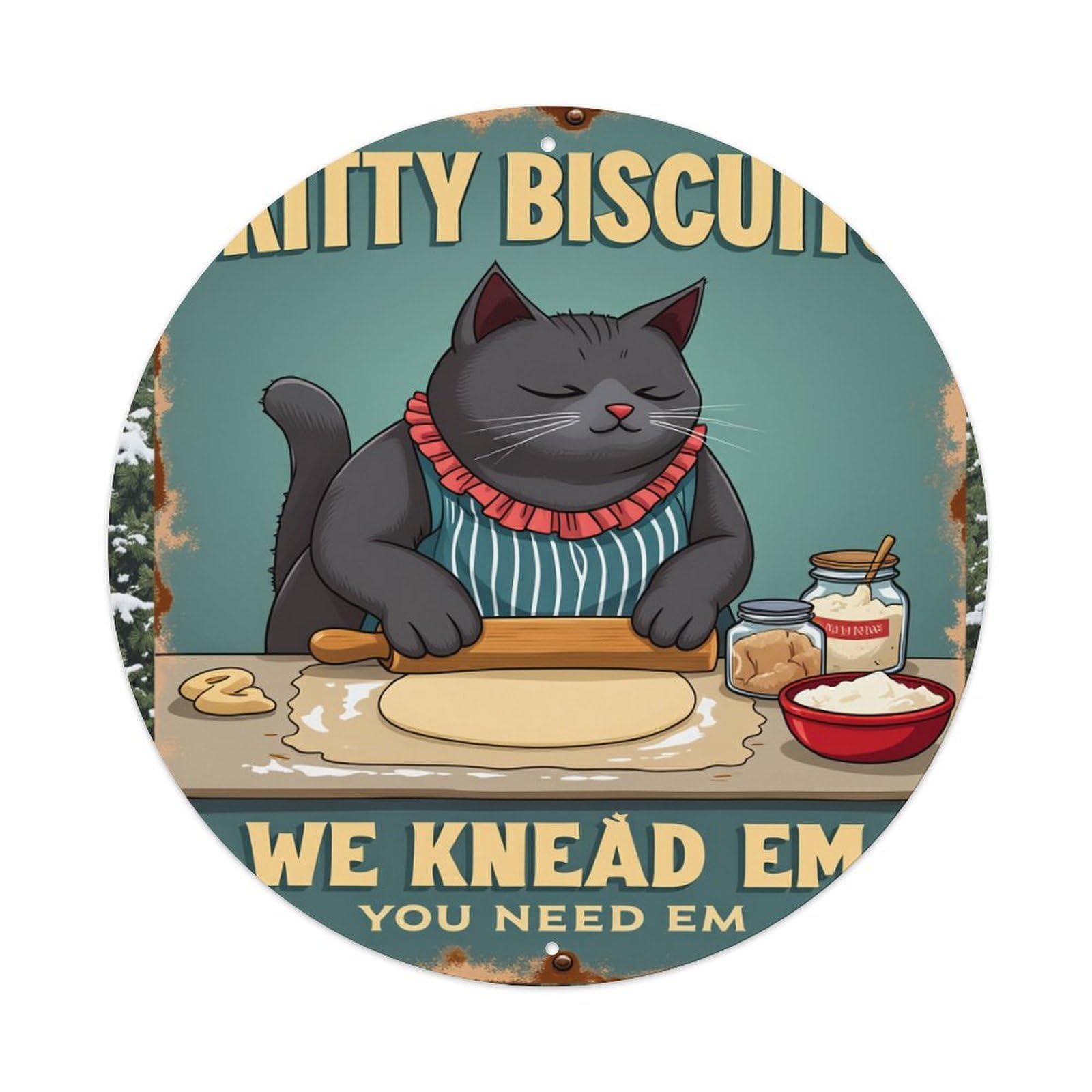 Jdfenggu Vintage Kitty Biscuits We Knead Em You Need Em Retro Metal Tin Sign, Metal Poster For Bar, Home, Man Cave, Kitchen, Laundry Room Art Decor 8X8 Inch