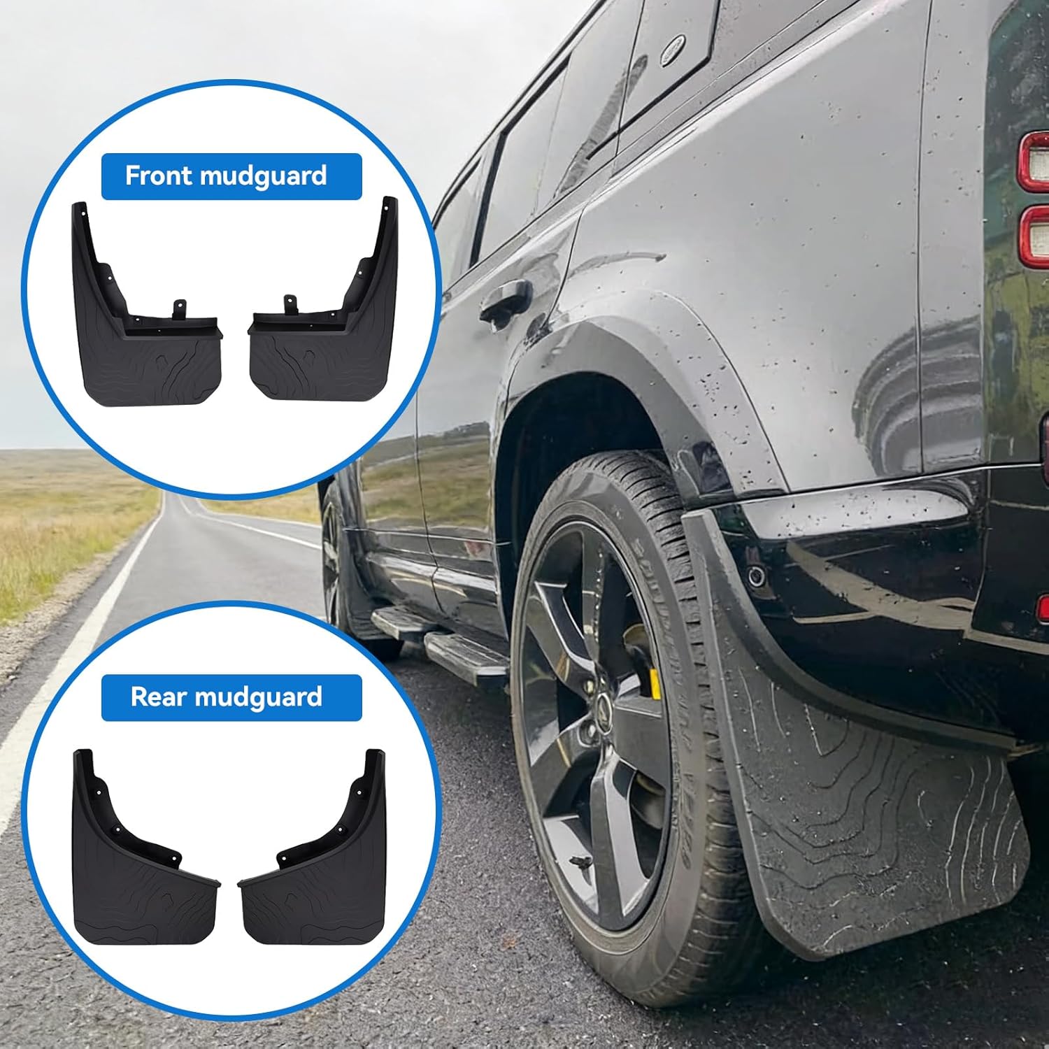 Mud Flaps Compatible with Land Rover Defender 90 110 2020-2026, Topographic Front & Rear Mud Flap Kit