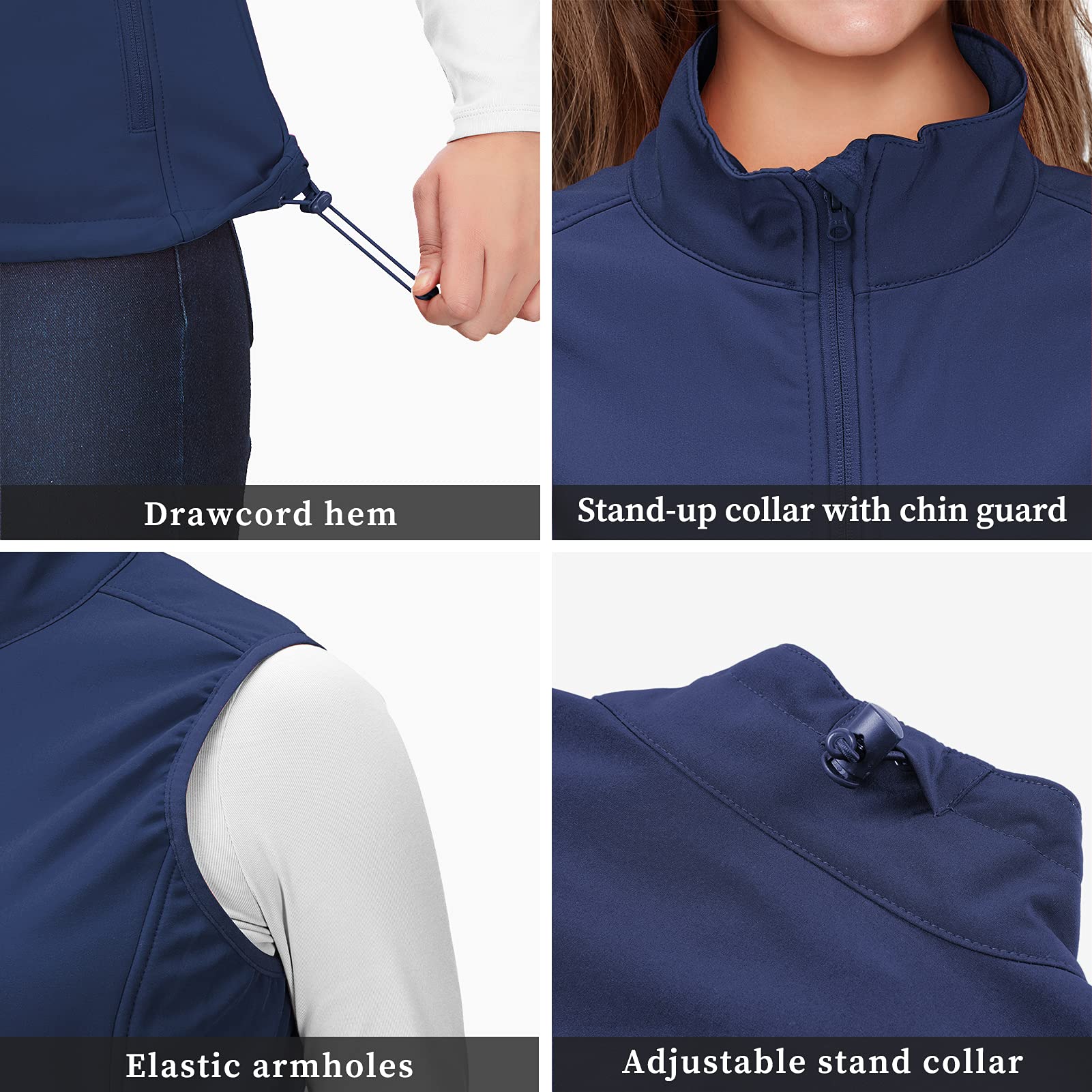 Damen Outdoor Softshell Weste Wasserdicht Ärmellose Jacke Winddichte Fleece für Laufen Golf Wandern 33,000ft