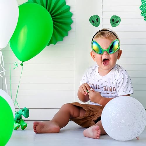 Miniatura 7 de Ysleen 24 lentes de alienígena y diadema de color arcoíris, lentes de sol, divertidos accesorios alienígenas para Halloween, accesorios de fotos,