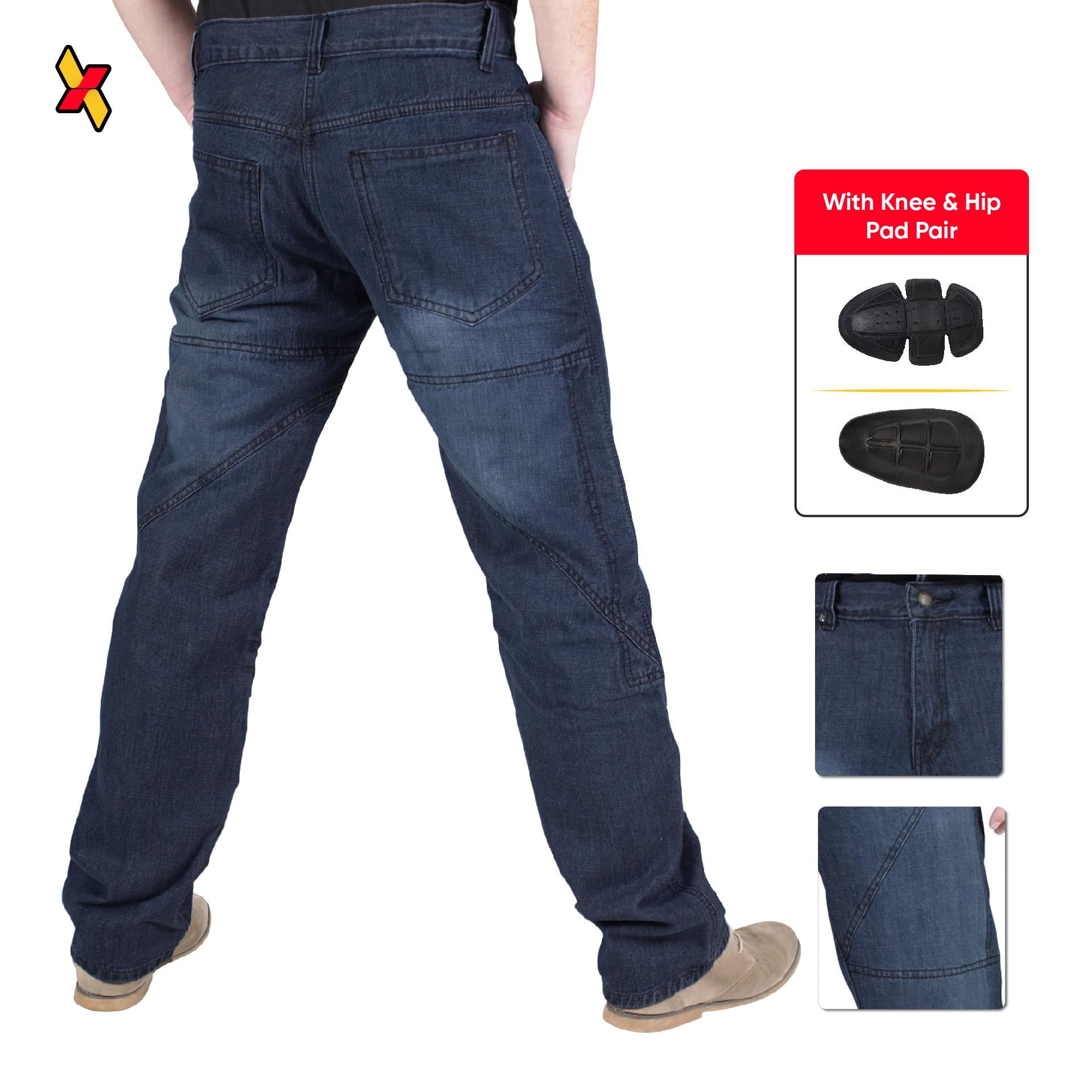 Juicy Trendz Herren-Motorradjeans – Schutzkleidung für Motorradfahrer aus robustem Denim mit Aramid-Futter und abnehmbaren Knie- und Hüftpolstern