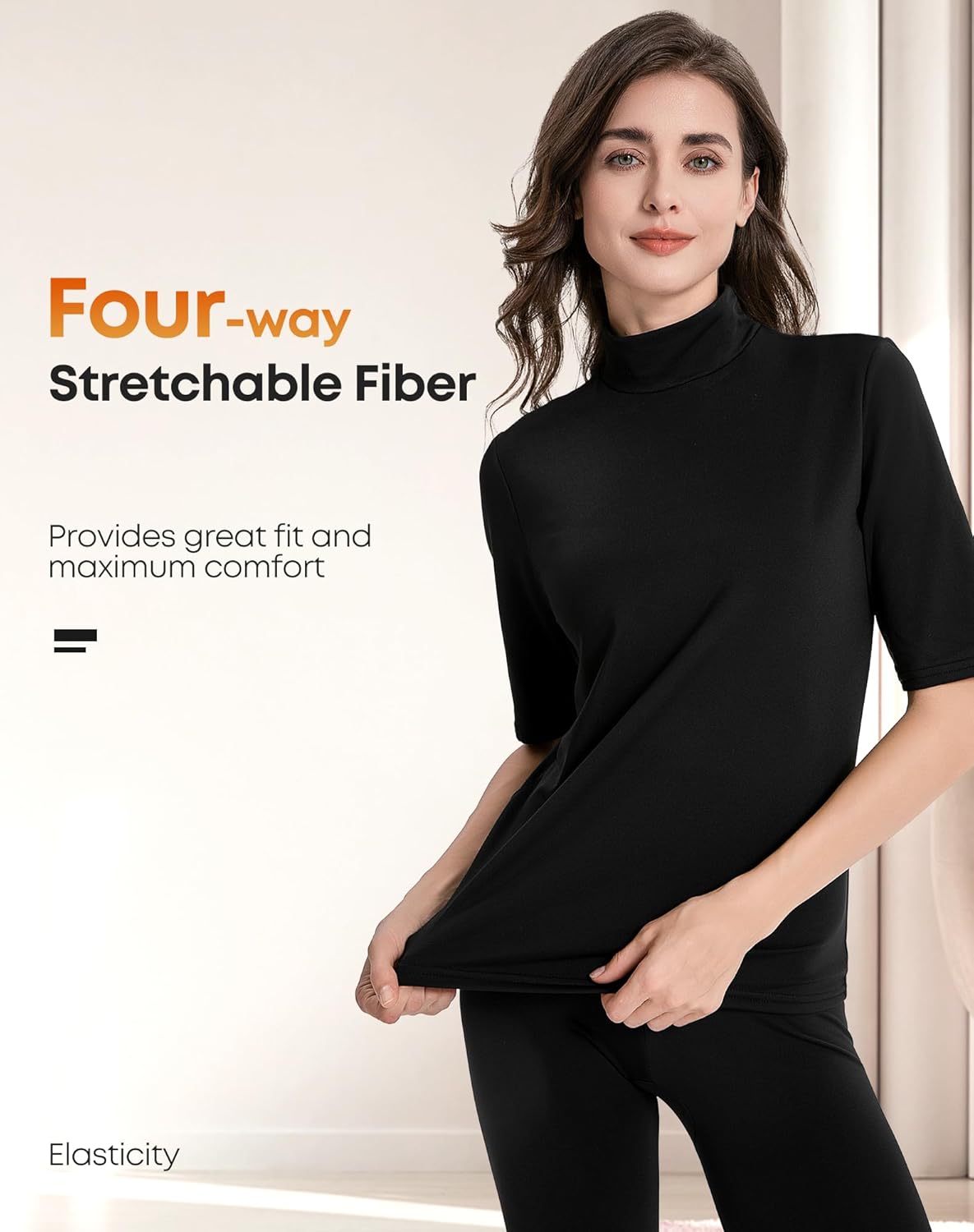 MANCYFIT Short Sleeve Thermal Shirts for Women Thermal Tops Lace V Neck Fleece Lined Tops for Women Base Layer - Image 4