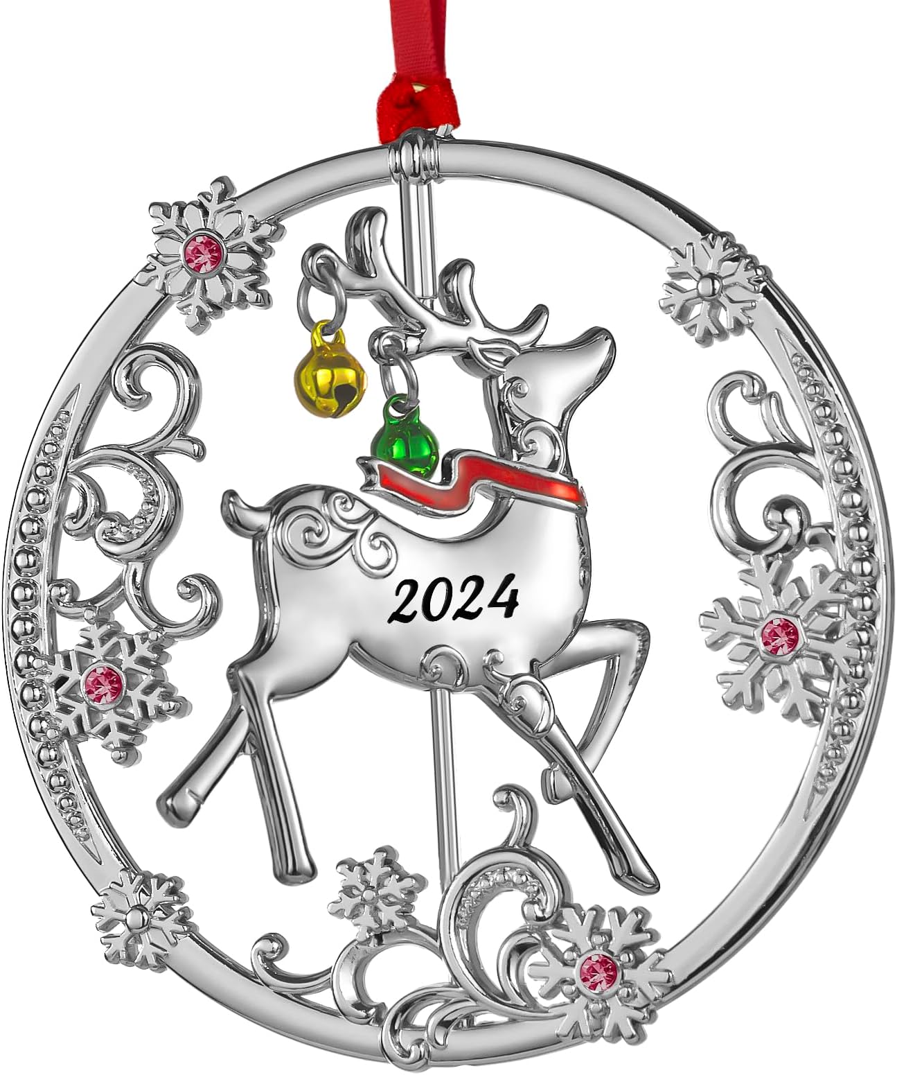 Christmas Tree - 2024 Rotation Reindeer Hanging Ornaments Pendant of Car Charm Holiday Keepsake Gift Home Decor (Reindeer Silver (2024))