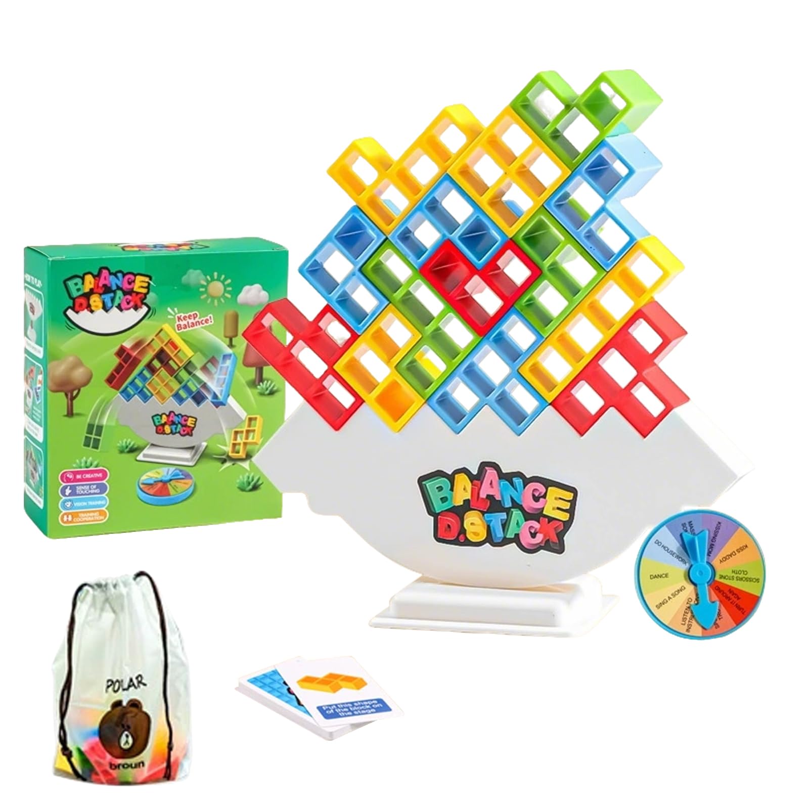 Falafoty 64Pcs Tetra Tower Balance Game, Stacking Blocks BalanceGame, Building Blocks Game Stacking Toy, Educational Toy Board Games, Fun Tetra Board Tower Games for Family Travel Party, Kids Gift — image 1