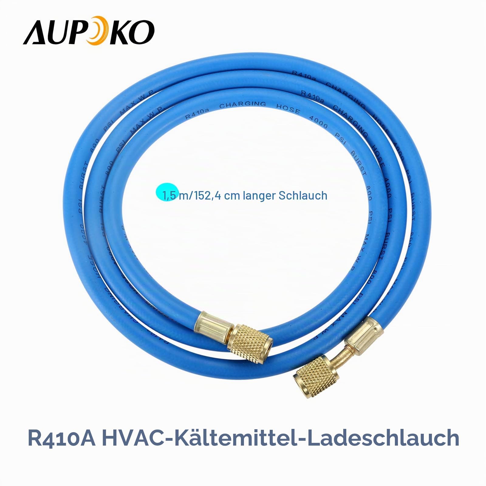 Aupoko R134A Füllschlauch 1,5 m 800 PSI, R410A Kältemittel-Ladeschlauch 1/4 Zoll SAE Flare für Auto Klimaanlagensystem R410A R22 R134A R12 R502