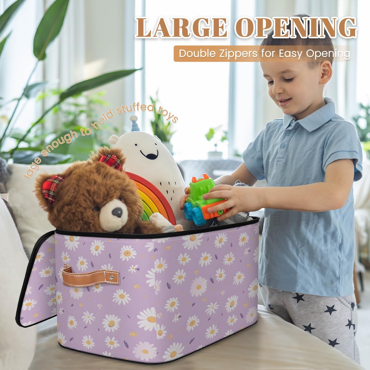 Storage Bin Set of 2 Purple Daisy Storage Basket with Zipper Lid & Handle Foldable Closet Shelf 2 Pack Cloth Organizer Basket Cube Bins Clothes Organizer for Bedroom, Nursery