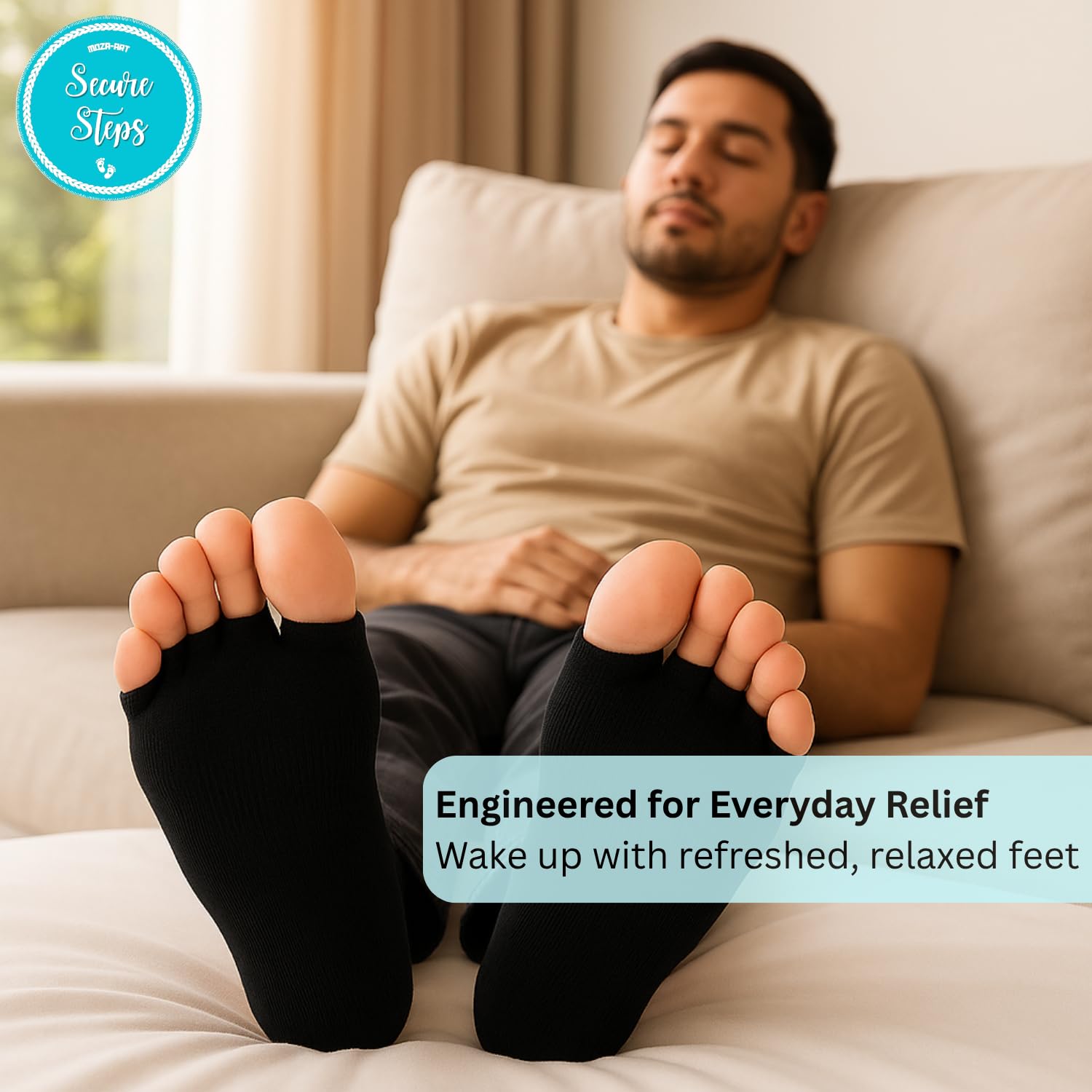 Secure Steps Foot Alignment Socks for Men & Women – Toe Separator Socks for Foot Pain Relief, Ortho Socks for Improved Circulation & Posture – Relieves Heel, Ankle & Back Pain Naturally (Blue) - Image 5 thumbnail