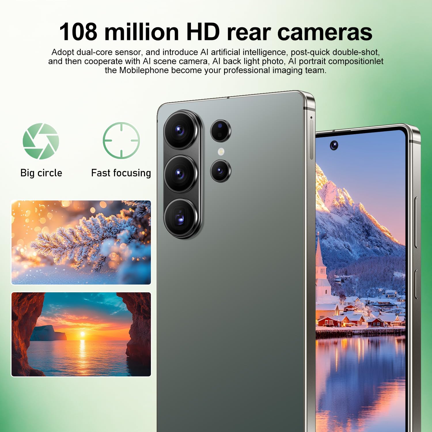 I26 Ultra Unlocked Cell Phone,Built in Pen, Smartphone Battery 7000mAh,6.99" HD Screen Unlocked Phones, 68MP+108MP, 12+512GB 5G The Phone Android 15, Face ID/Fingerprint Lock/GPS (Green, 12+512)