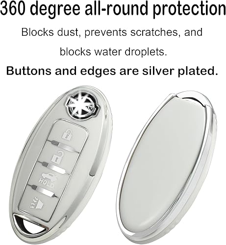 Miniatura 3 de Funda para llavero con llaverollavero, funda de TPU suave de 4 botones, compatible con llave de automóvil Versa Sentra, ect (blanco)