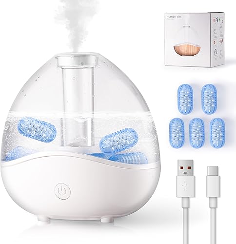 Miniatura 1 de Humidificadores de niebla fría para dormitorio, humidificador de aire ultrasónico pequeño silencioso de 1.5 litros con 5 filtros, luz nocturna
