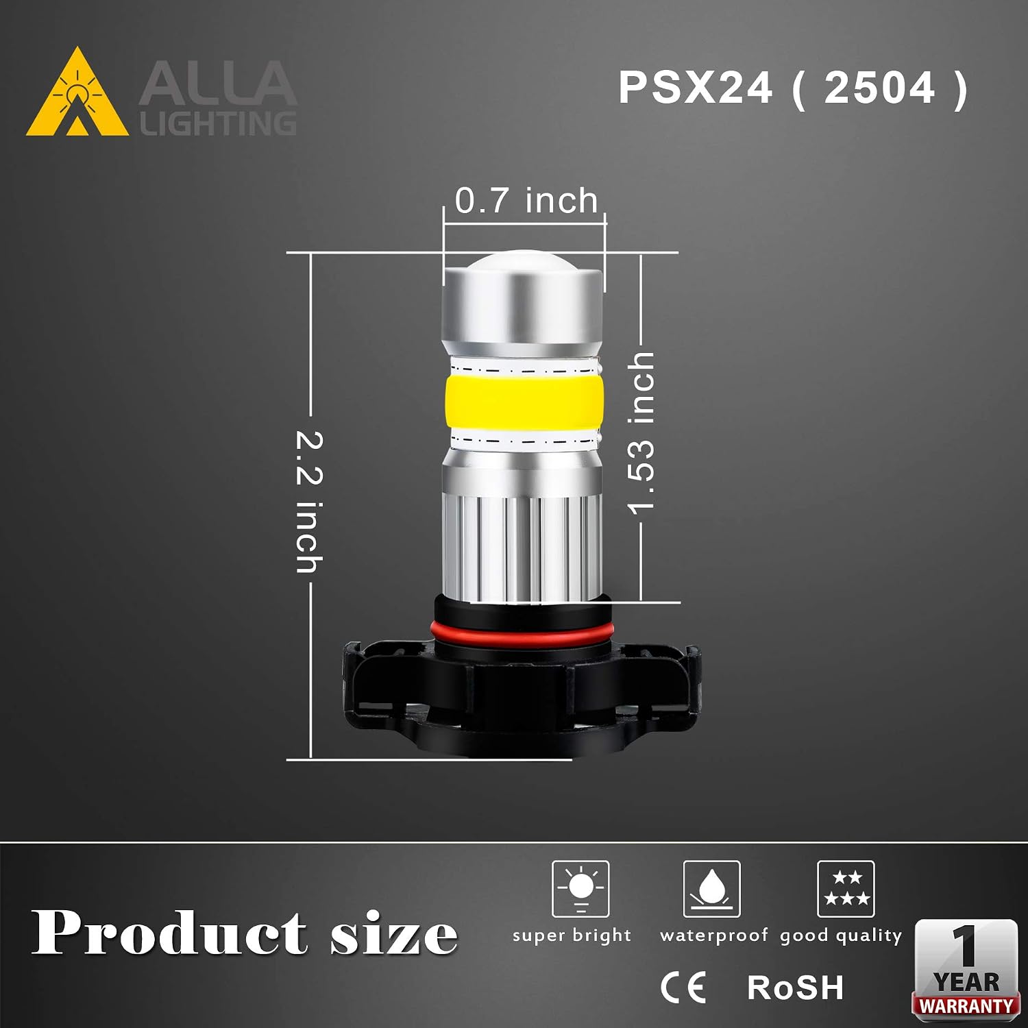 Alla Lighting 2800lm PSX24W 2504 LED Fog Light Bulbs 3000K Amber Yellow Xtreme Super Bright COB-72 SMD 12V122766