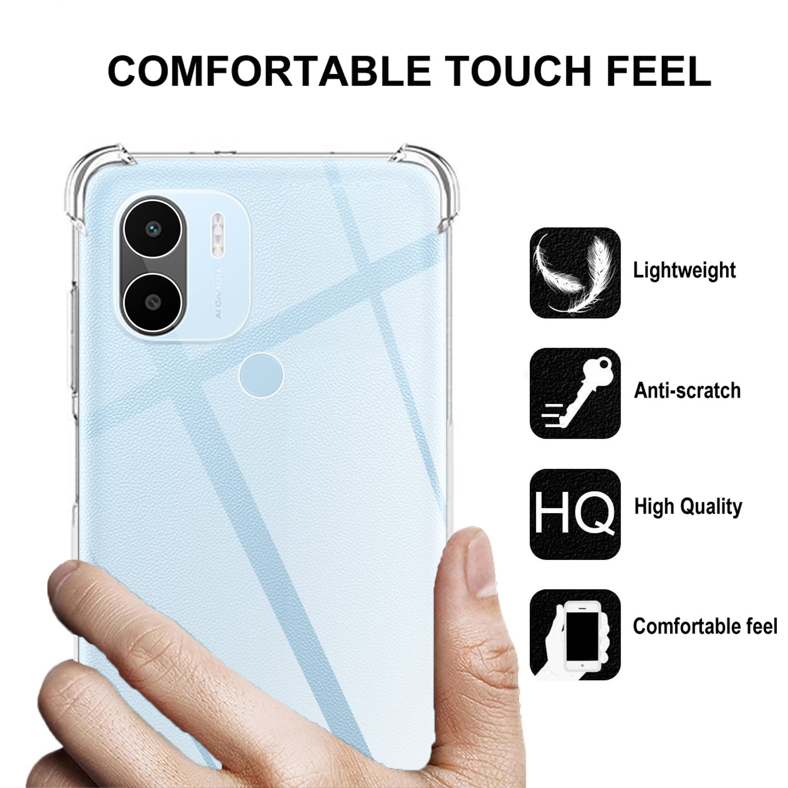 iVoler Anti Ingiallimento Chiaro Cover per Xiaomi Redmi A2 / Redmi A1 con 2 Pezzi Pellicola Vetro Temperato, [Antiurto di Grado Militare] Custodia Trasparente Sottile Case