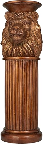 Deco 79 Polystone Lion - Mesa de pedestal, 8 x 9 x 25 pulgadas, bronce