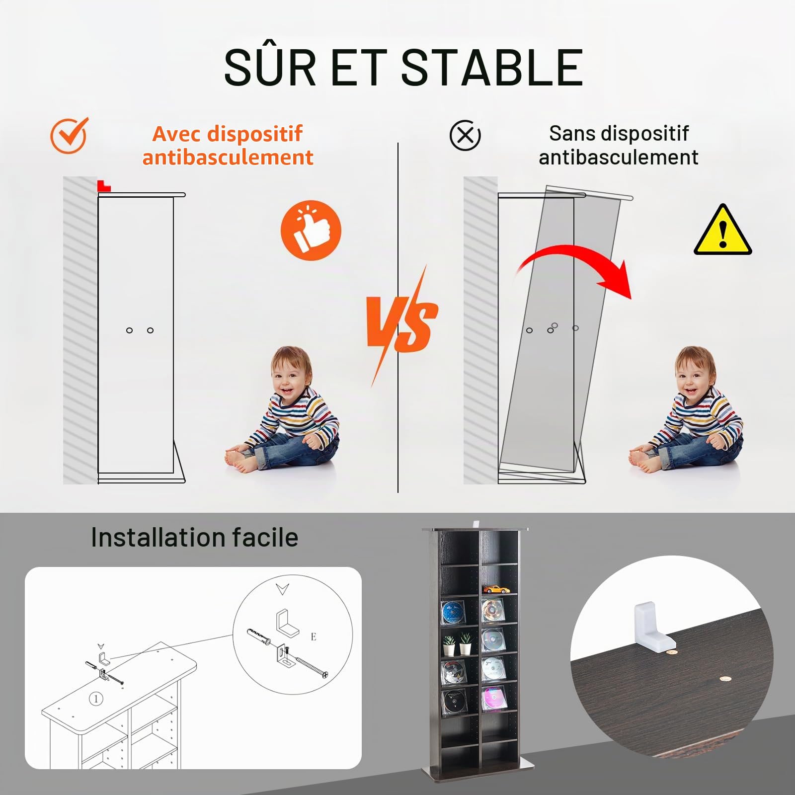 VEVOR Meuble de Rangement Multimédia, Étagère pour DVD à 8 Couches Capacité 464 CD, Armoire à DVD 16 Compartiments, Stockage la Musique, Les Films, Les Jeux Vidéo ou Les Collections de Souvenirs