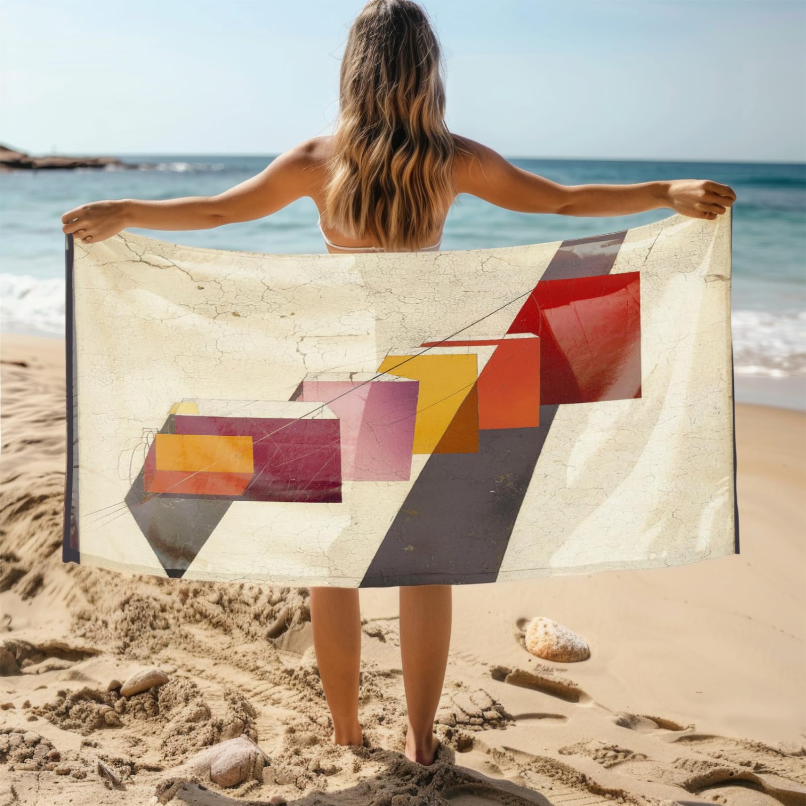 Telo Mare Microfibra 210x230 Geometria Del Gradiente Rosso Telo Spiaggia Grande Antisabbia,XXL Asciugamano Mare, Asciugatura Rapida, Stuoia Spiaggia Leggero E Portatile