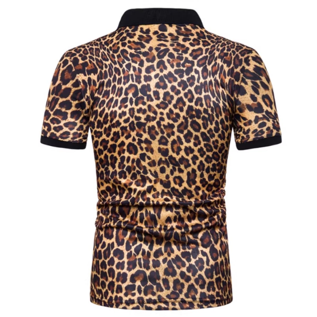 Herren Poloshirt mit Leopardenmuster, kurzärmeliges Casual-T-Shirt mit Leopardenmuster, knopfverschlossen normaler Stehkragen Golf- & Tennistop, klassisches schlankes Basic-Poloshirt für den Sommer