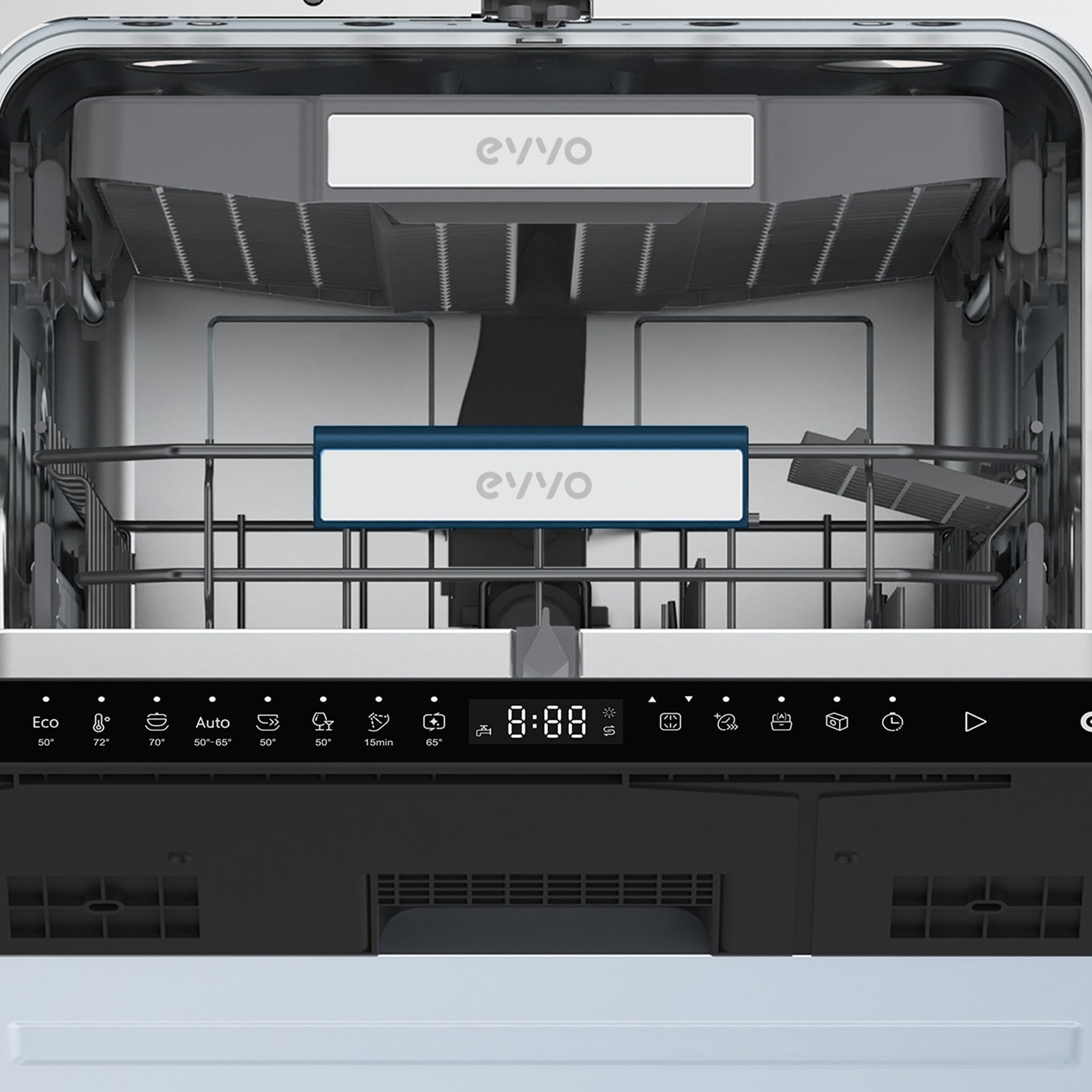 Lavavajillas Integrable 45 cm EVVO Di.4 Slim - Lavavajillas Pequeño, Clase C, 11 Cubiertos, 8 Programas, Apertura Automática de Puerta, Lavavajillas Panelable con Media Carga e Inicio Diferido