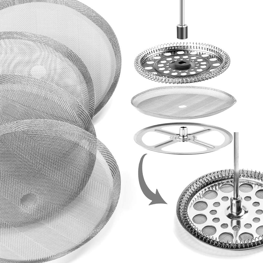 ACKLLR 6 Pack French Press Replacement Filter Screen,Reusable Stainless Steel Mesh Filters for Universal 1000 ml / 34 oz / 8 cup French Press Coffee Makers
