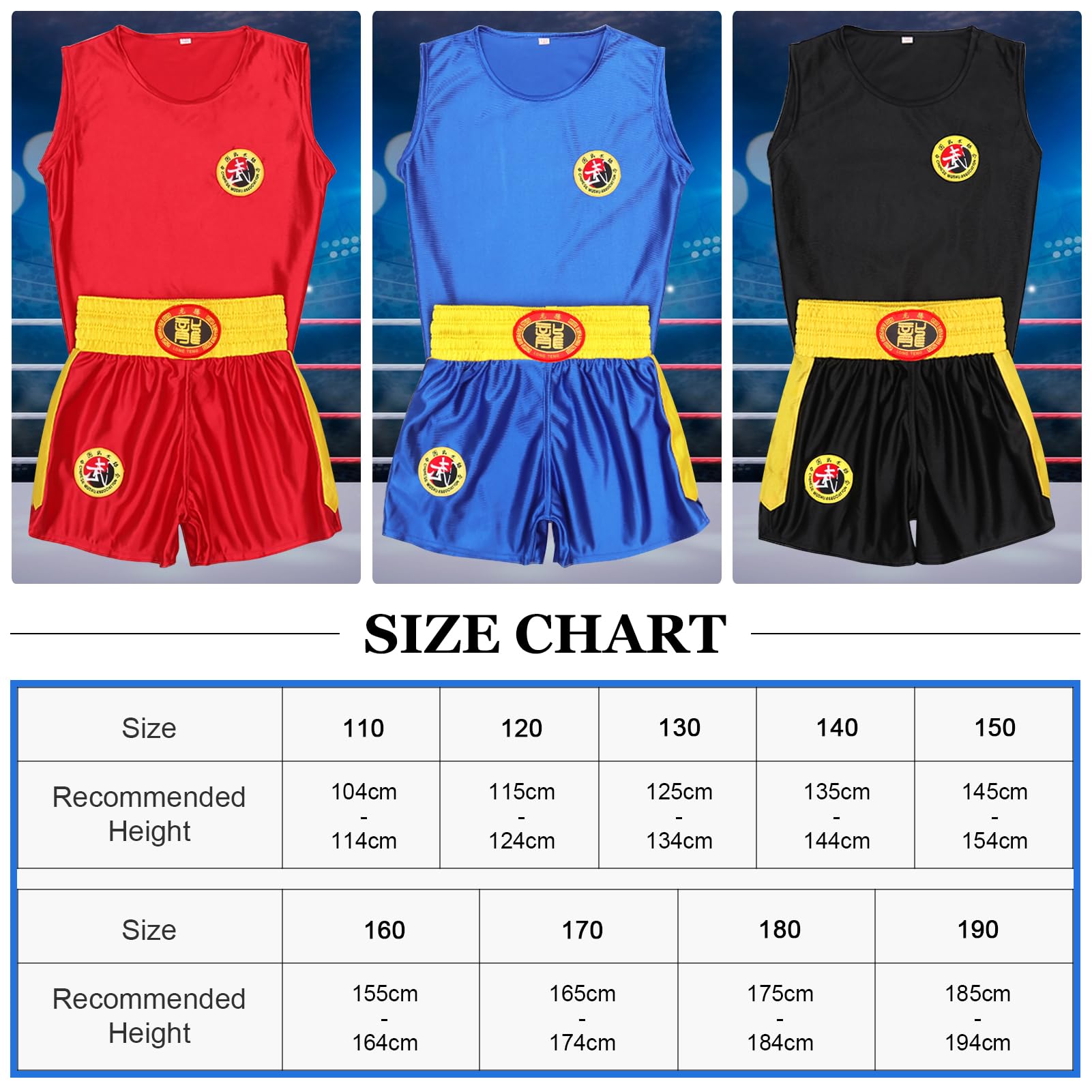 Conjunto de Uniforme de Boxeo Unisex Niños Traje de Combate 2 Piezas Chaleco + Pantalones Cortos para Muay Thai Sanda Artes Marciales