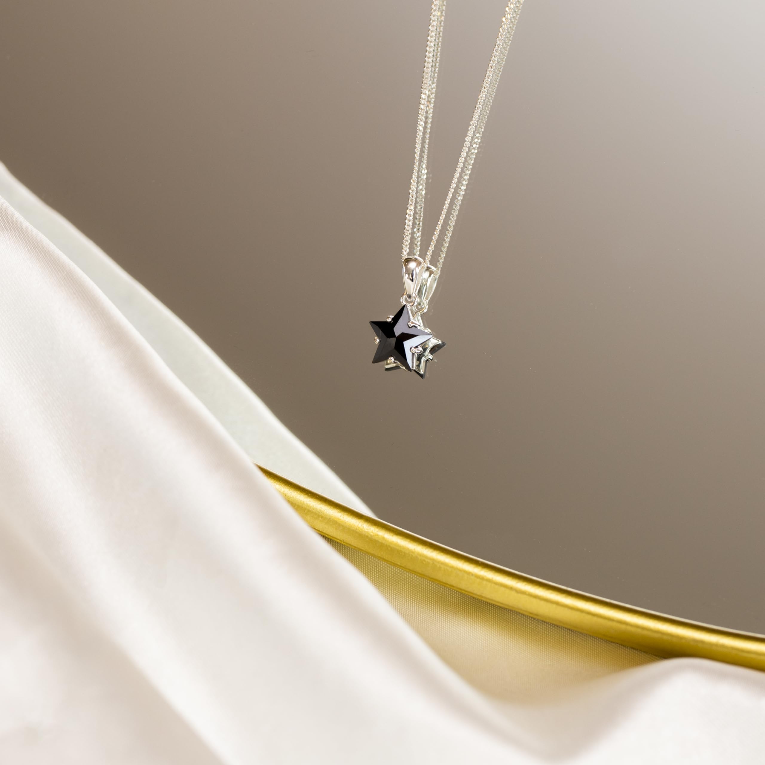 Tuscany Silver Collana regolabile con ciondolo a stella con zircone nero in argento sterling 925 su catena grumetta da 41-46 cm