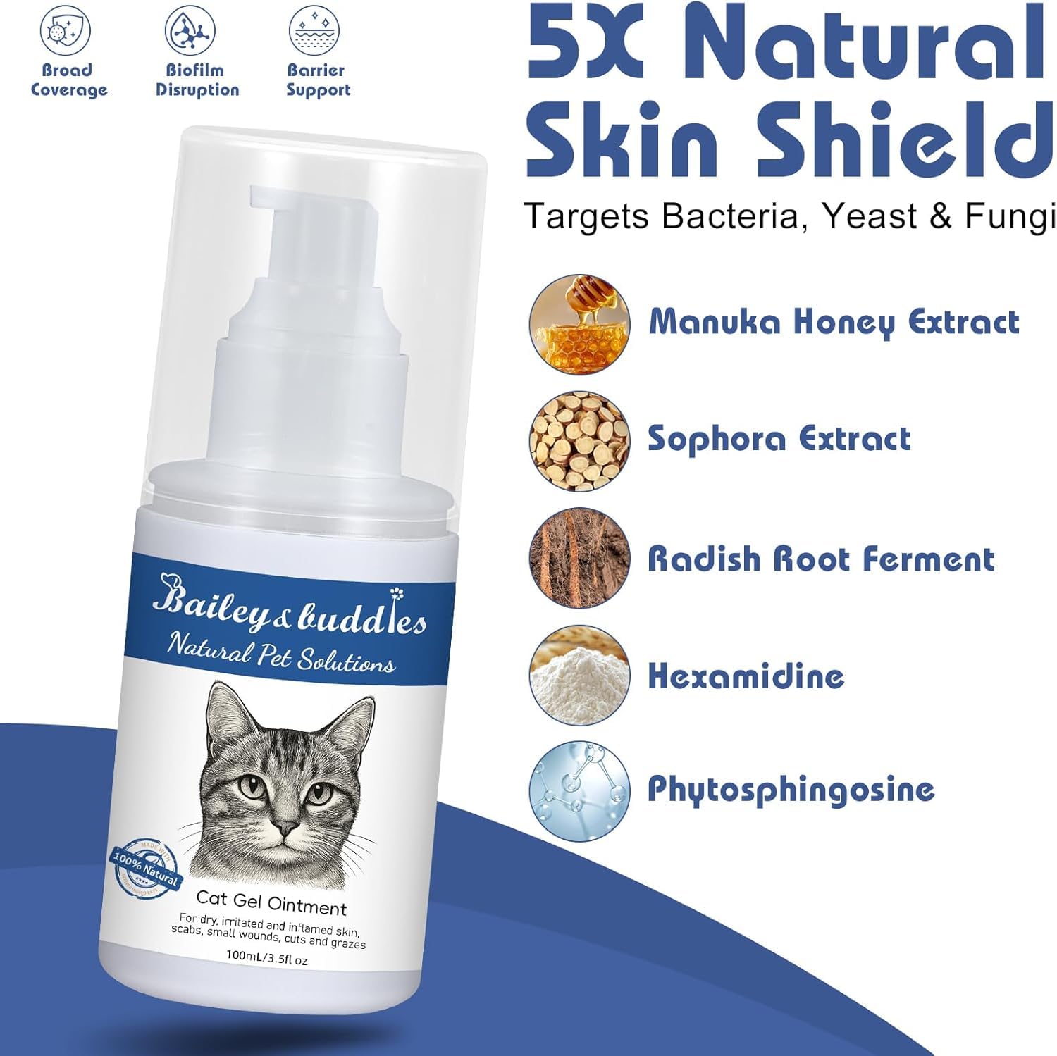 Bailey & buddies Pommade Naturelle pour la Peau de Chat, soulage la Peau sèche, démangeaisons, Points Chauds, eczéma et Allergies - Formule enrichie en oméga