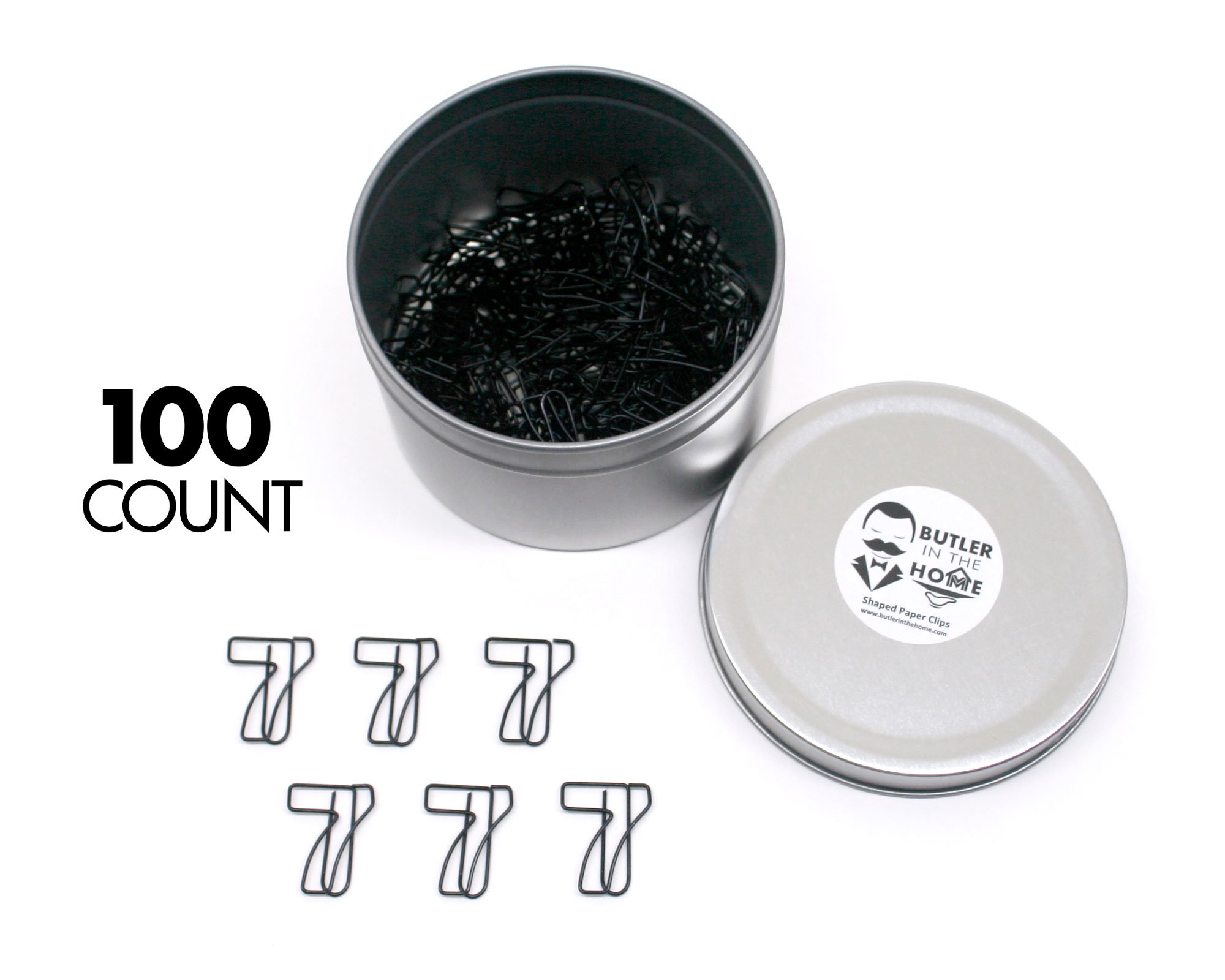 Butler in the Home Pick Your Favorite A-Z Alphabet Letter or 0-9 Number - 100 Count Black Colored Paper Clips for Initials or Birthdate - Comes in Round Tin with Lid and Gift Box (Number 7)