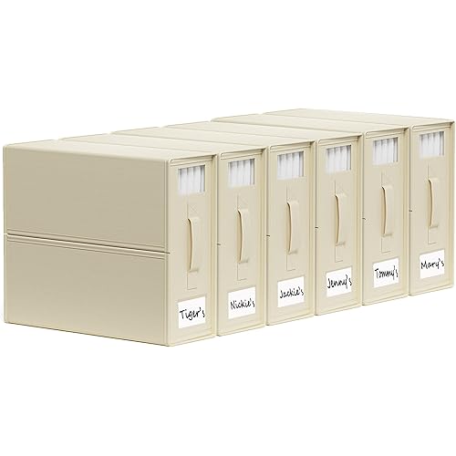 SheetCube Bed Sheet Organizers and Storage 6 Pack, Foldable Linen Closet Organizer with Window and Label, Bedding Folder Storage Box Container for Blanket, Duvet Cover Set, Bed Sheet Set - Beige