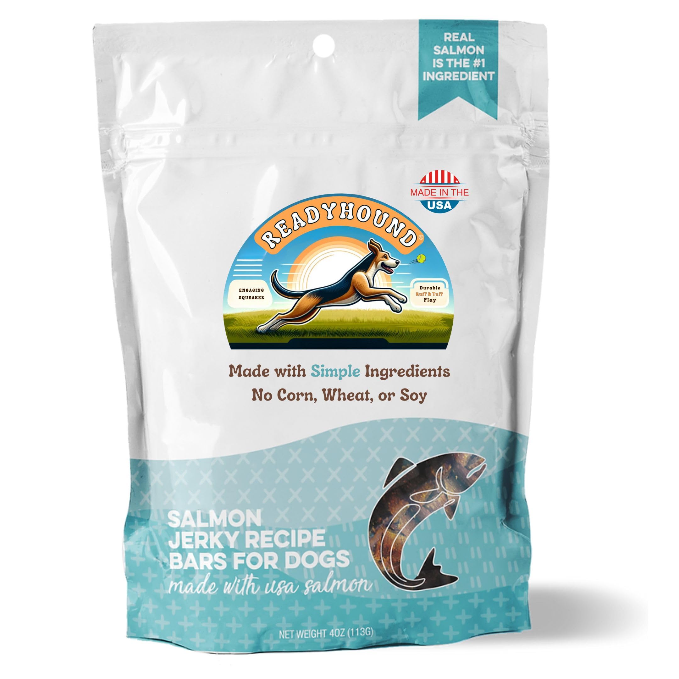 ReadyHound Salmon Jerky Chews All-Natural Recipe Treats 1-4oz Bag (Salmon), 4 Ounces