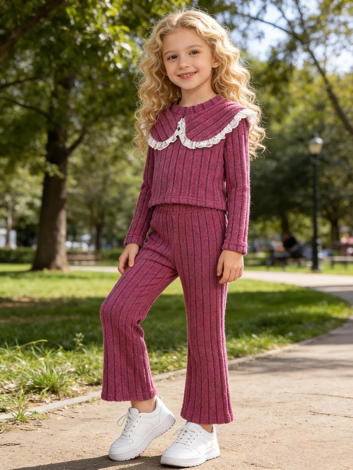 Toddler Girl Fall Clothes Set, Warm Sweatshirt Pants Long Sleeve, Cute Baby Girls' Ribbed Knit Long Sleeve - Image 2
