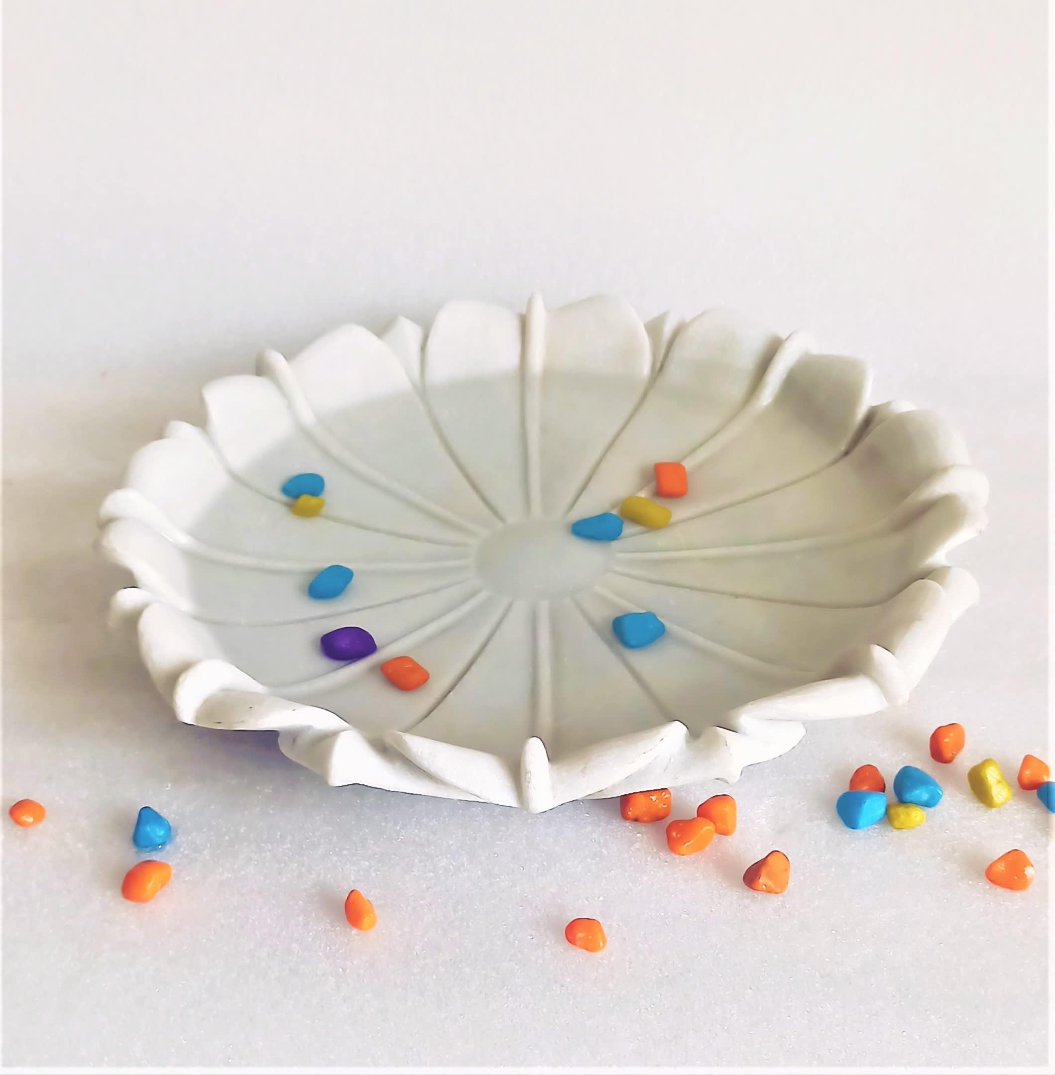 RM 14inch Marble Bowl for Home Decoration and Festival Flower Candle Decor Creativity Rameshwaram Marble | Marble Candle Holder
