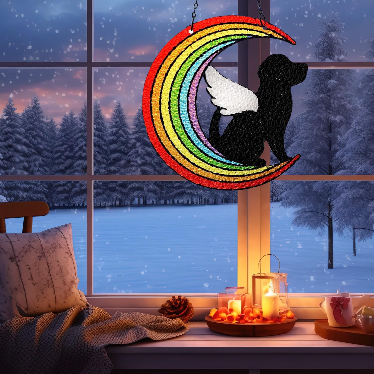 Stained Glass Window Hangings Suncatcher Dog Memorial Gifts,Rainbow Bridge Pet Memorial Gifts for Dogs,Loss of Dog Sympathy Gift,Dog Bereavement Gifts โ image 1
