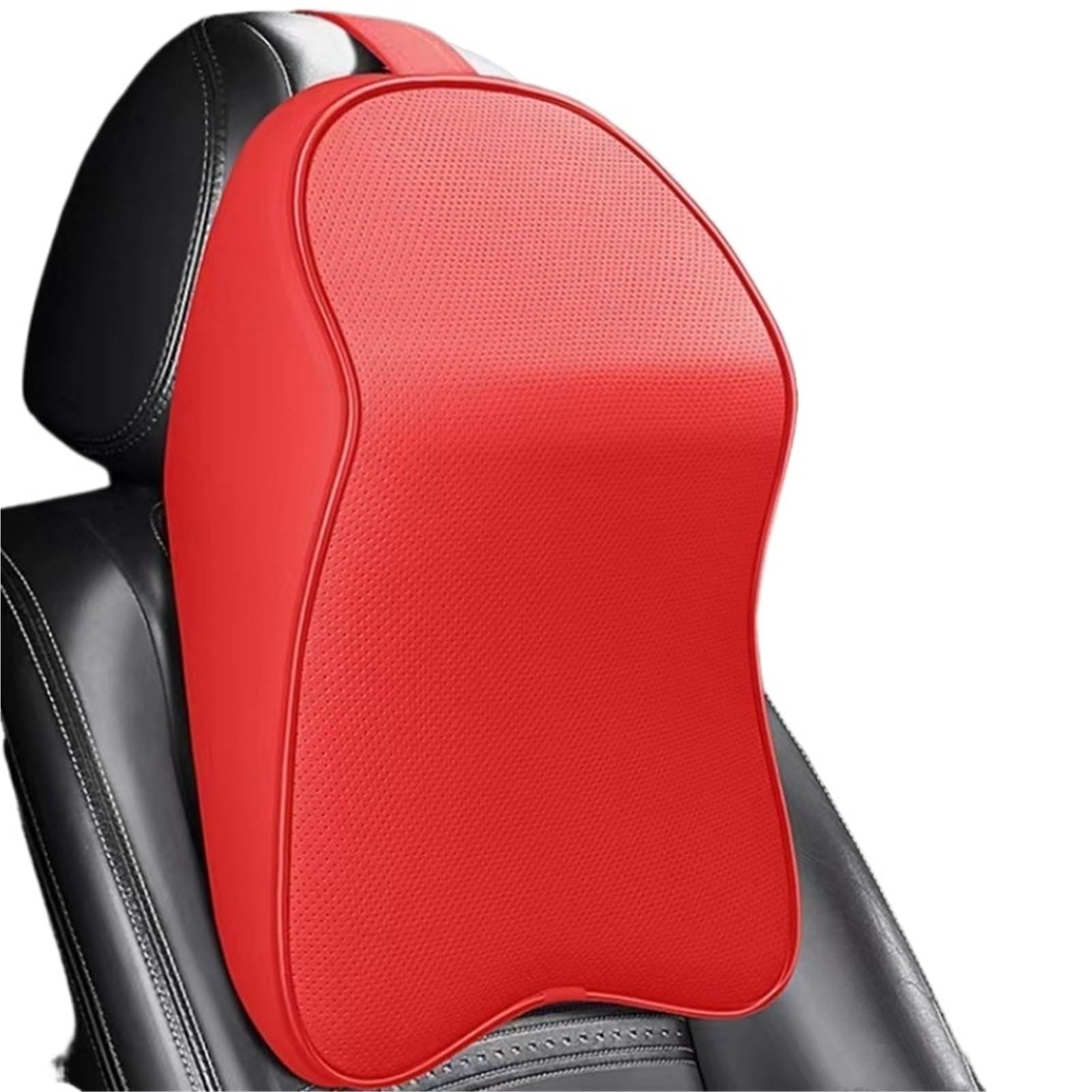 POAWUDJA Car Pillow 3D Nappa Leather Memory Foam Headrest Car Neck Pillow Support Pain Relief Travel Removable Cover(Red)